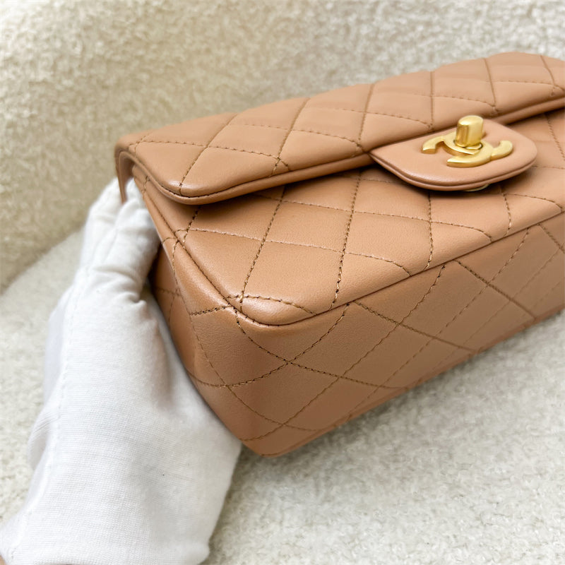 GLM-Pearl Crush Mini Rectangle Flap in 24K Caramel Lambskin AGHW (AS1787)