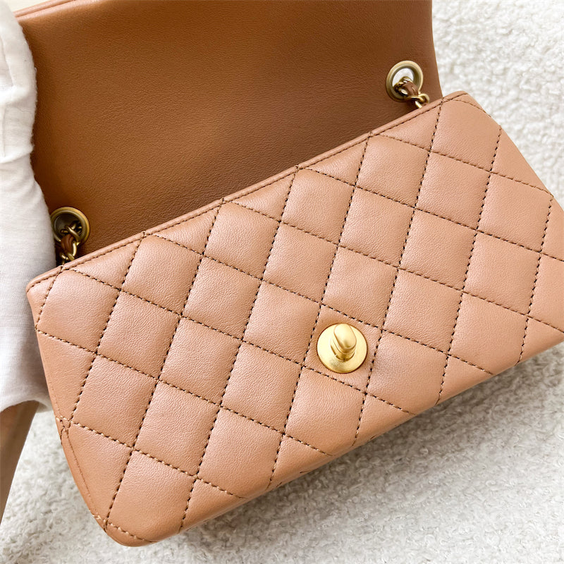 GLM-Pearl Crush Mini Rectangle Flap in 24K Caramel Lambskin AGHW (AS1787)