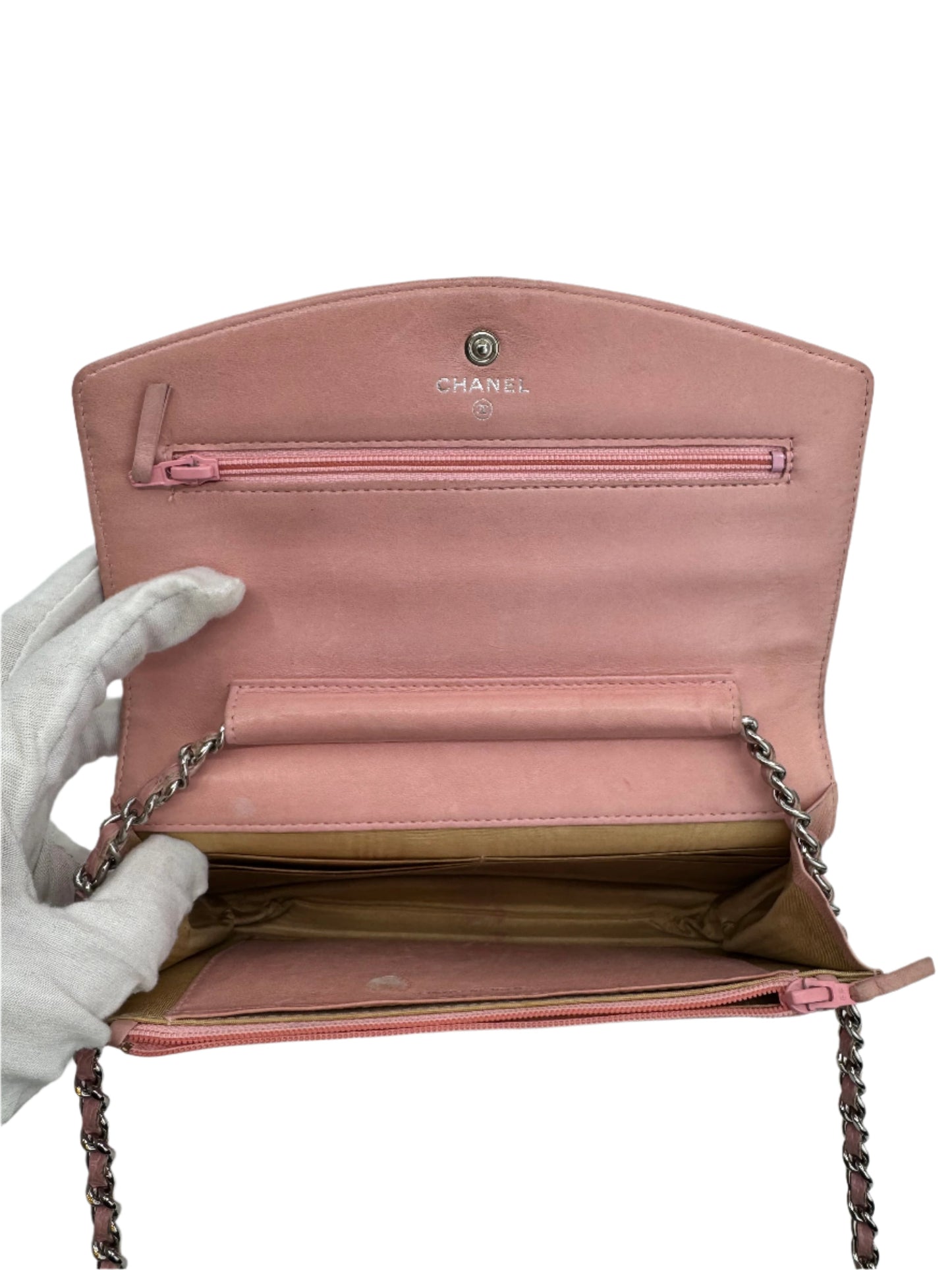 Chanel Pink Caviar Wallet On Chain