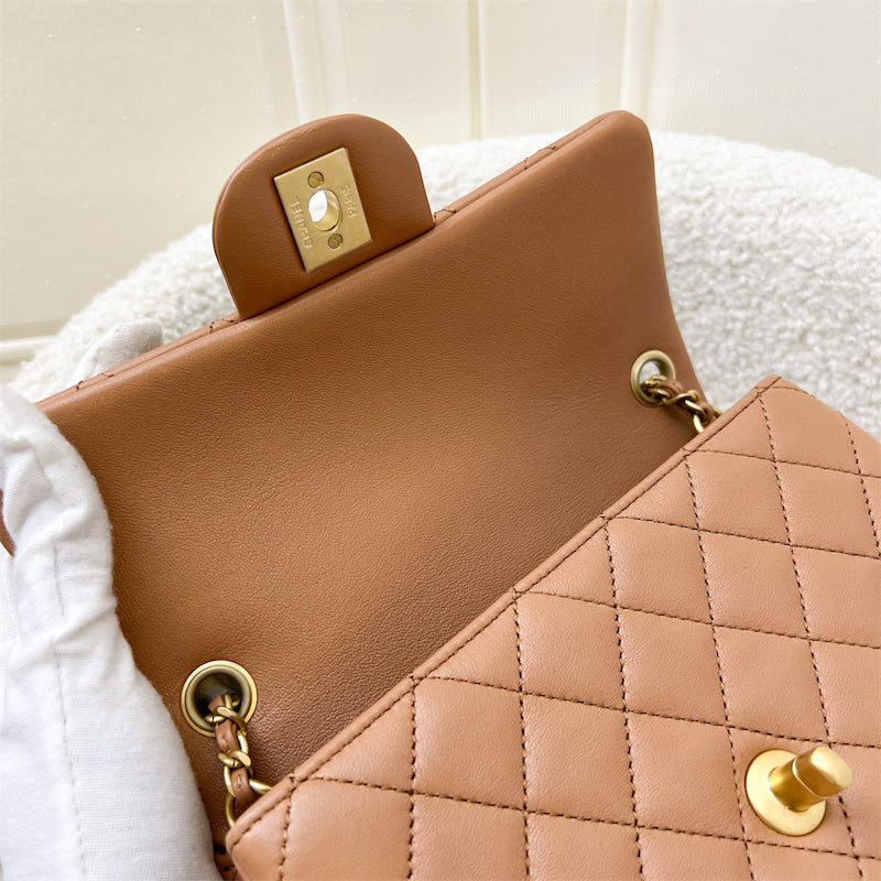 GLM-Pearl Crush Mini Rectangle Flap in 24K Caramel Lambskin AGHW (AS1787)