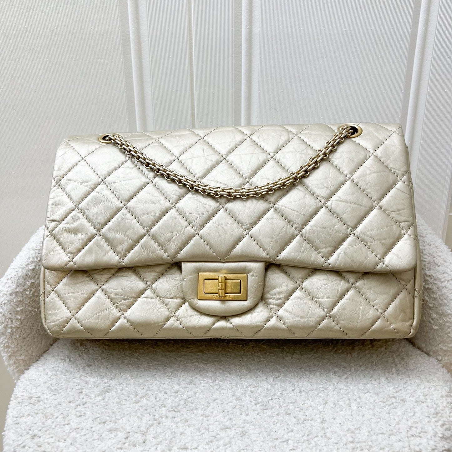 GLM-2.55 Reissue 227 Flap in Champagne Gold Distressed Calfskin GHW