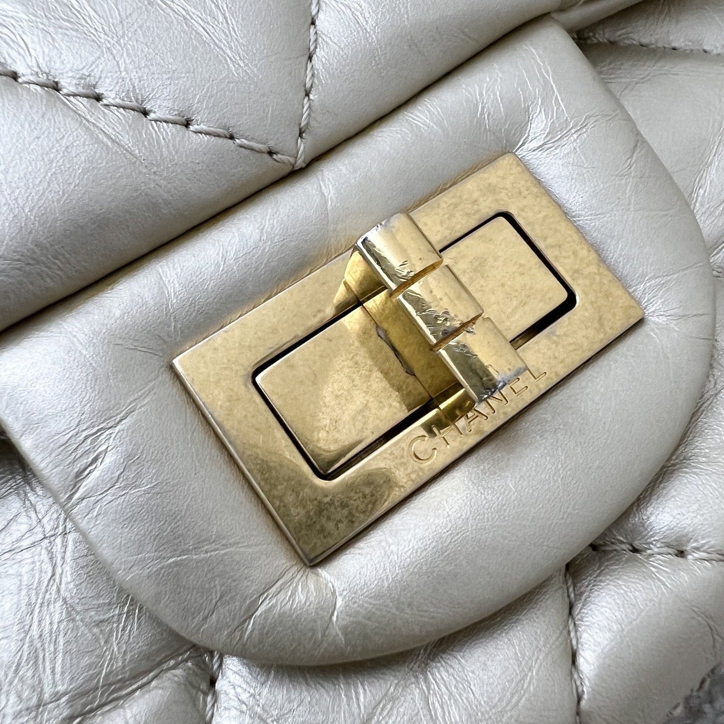 GLM-2.55 Reissue 227 Flap in Champagne Gold Distressed Calfskin GHW