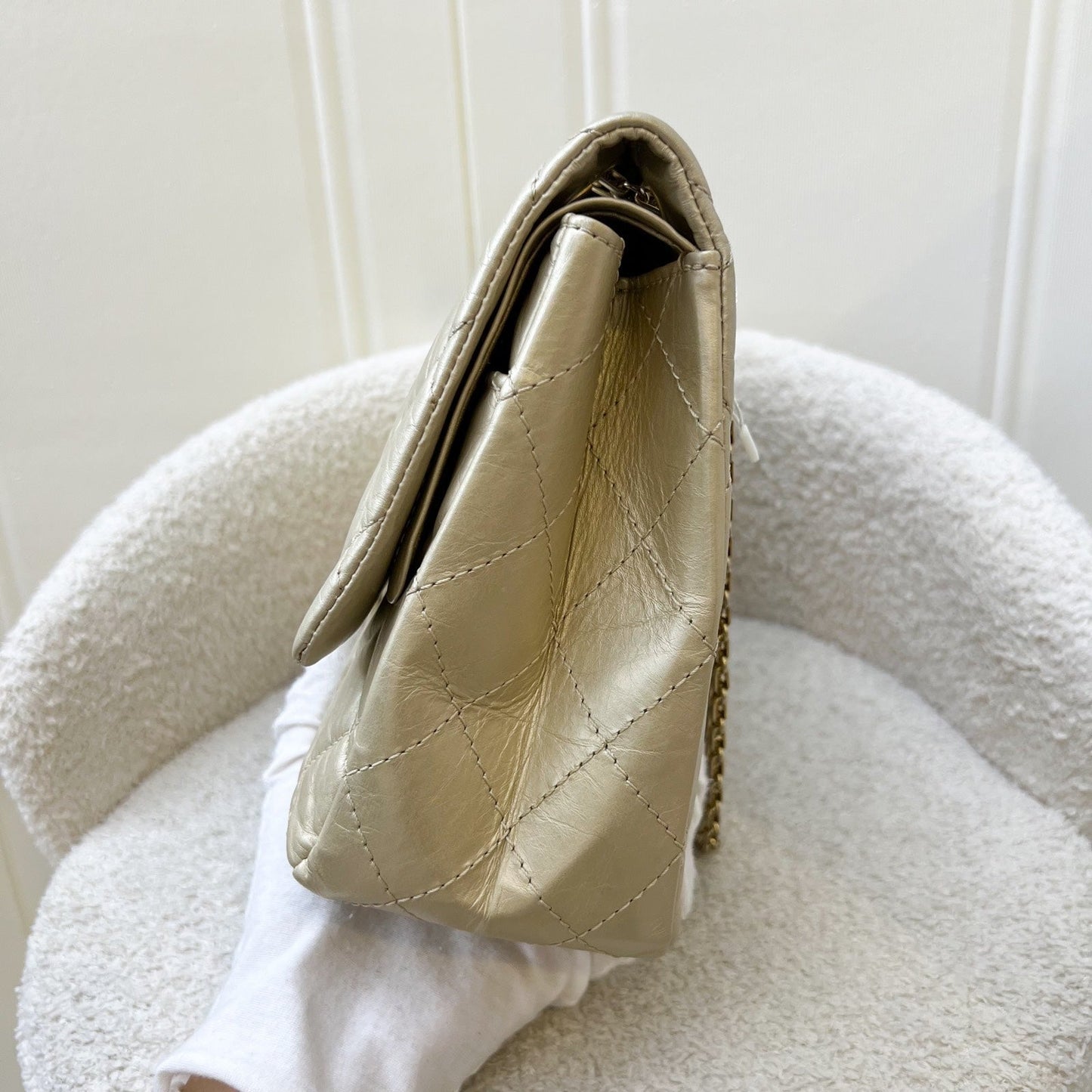 GLM-2.55 Reissue 227 Flap in Champagne Gold Distressed Calfskin GHW