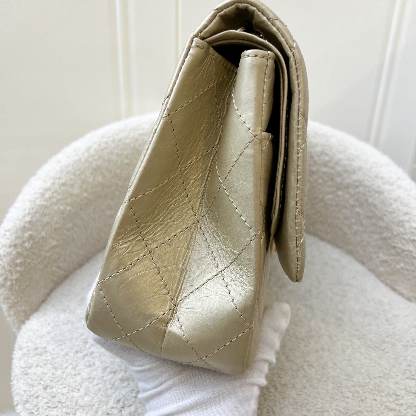 GLM-2.55 Reissue 227 Flap in Champagne Gold Distressed Calfskin GHW