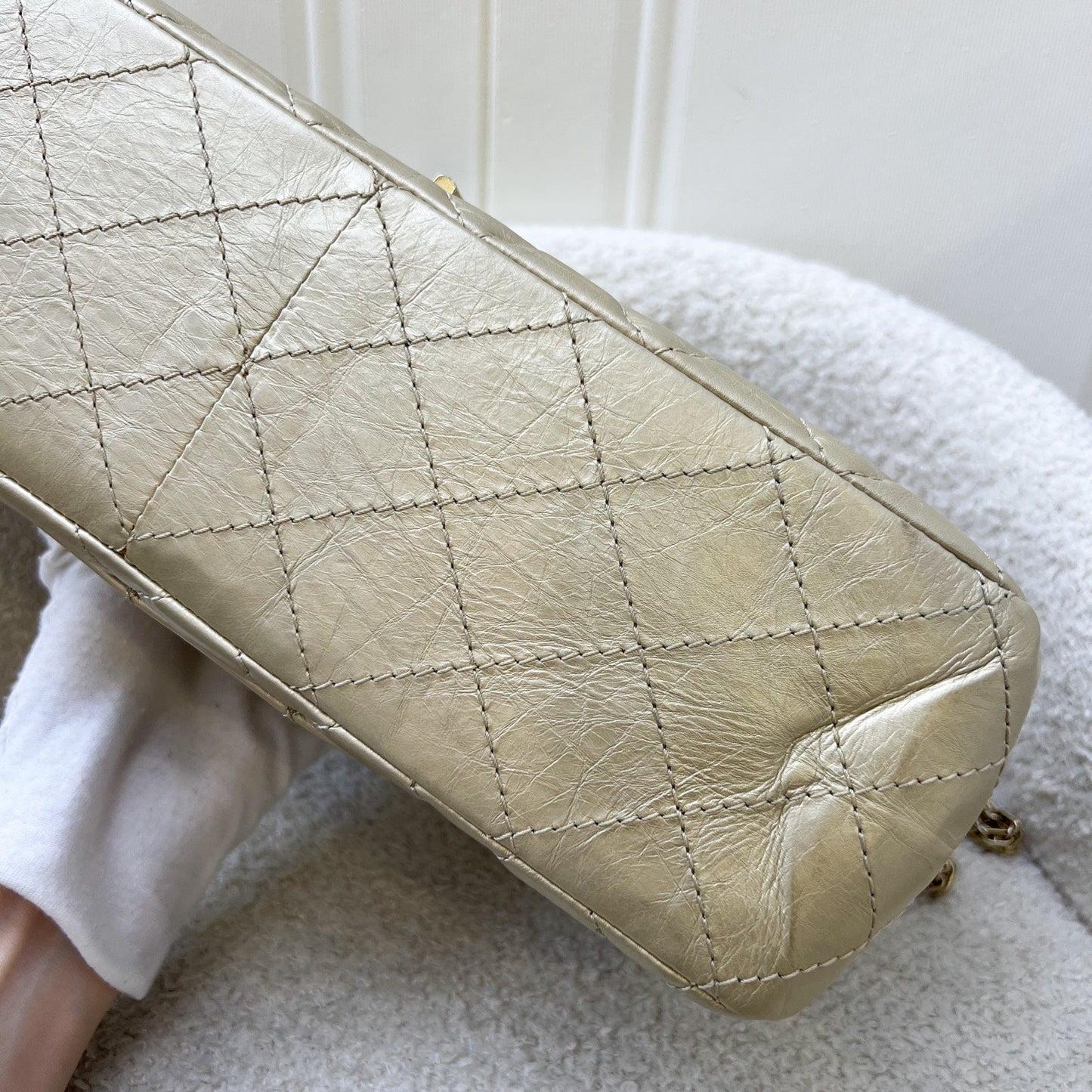 GLM-2.55 Reissue 227 Flap in Champagne Gold Distressed Calfskin GHW