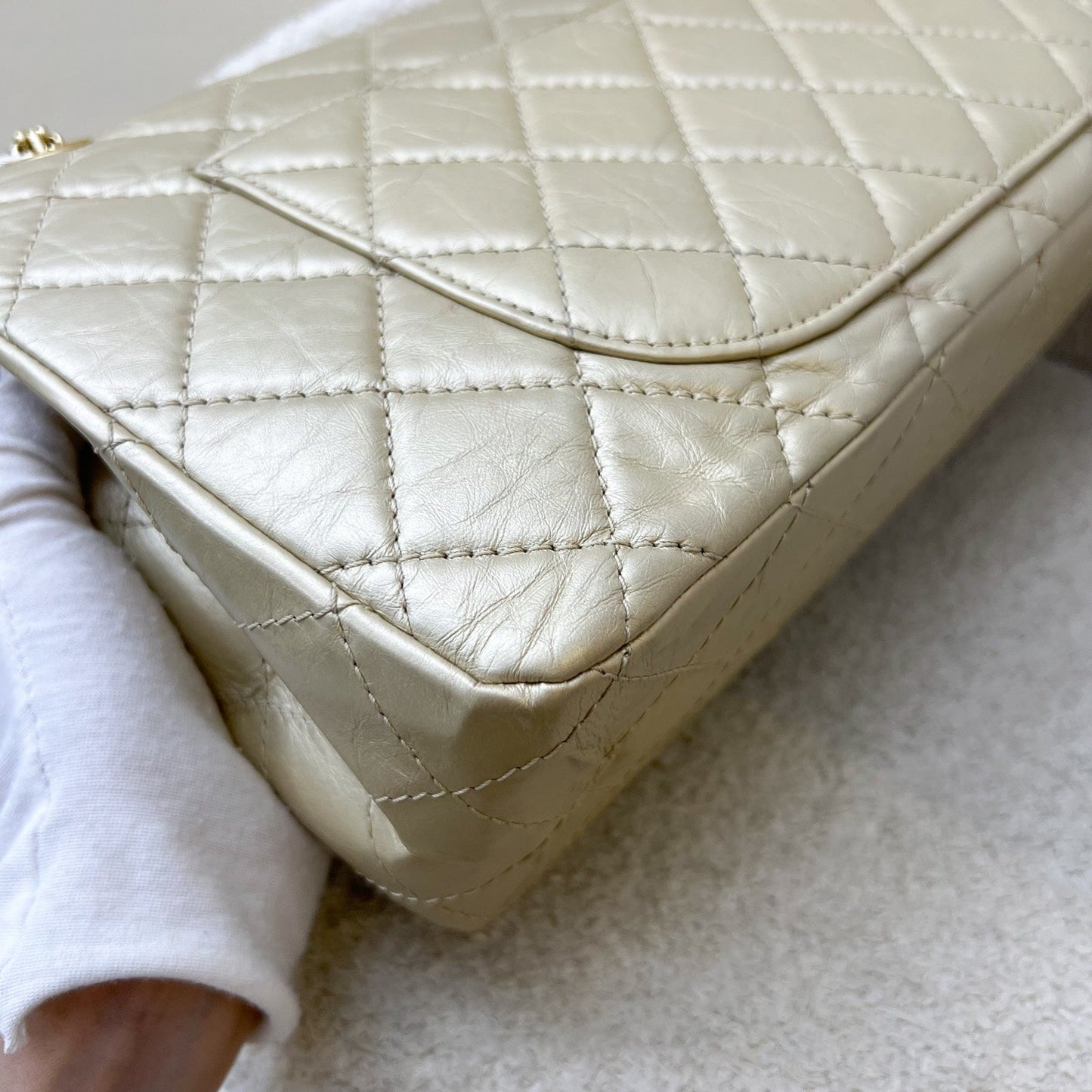 GLM-2.55 Reissue 227 Flap in Champagne Gold Distressed Calfskin GHW