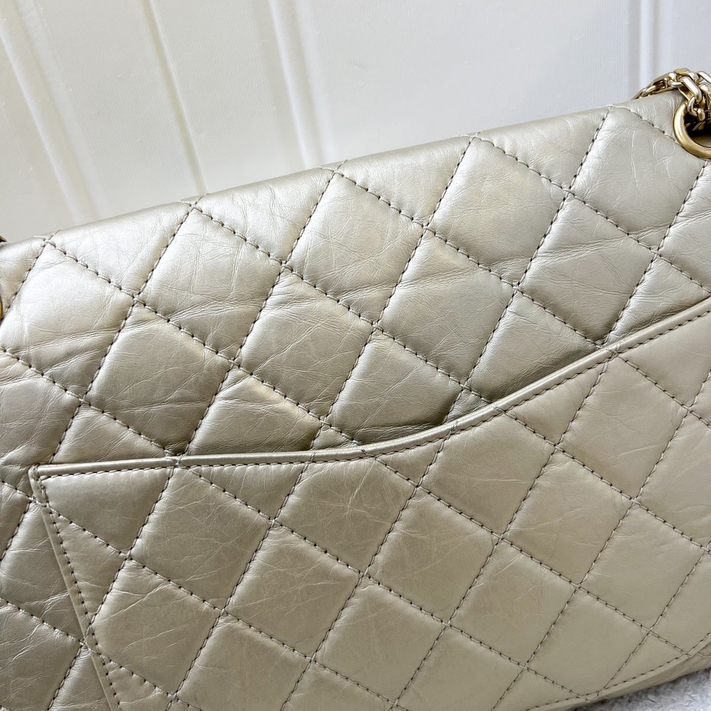 GLM-2.55 Reissue 227 Flap in Champagne Gold Distressed Calfskin GHW
