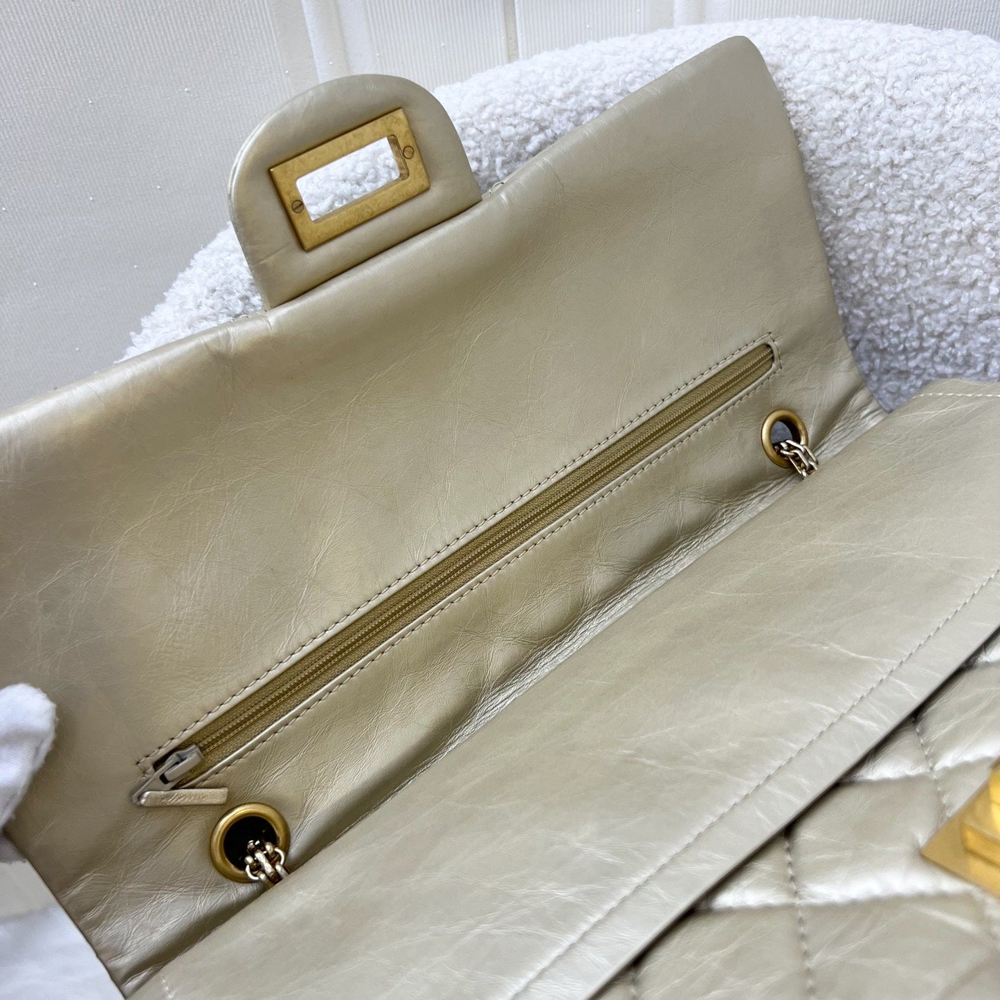 GLM-2.55 Reissue 227 Flap in Champagne Gold Distressed Calfskin GHW