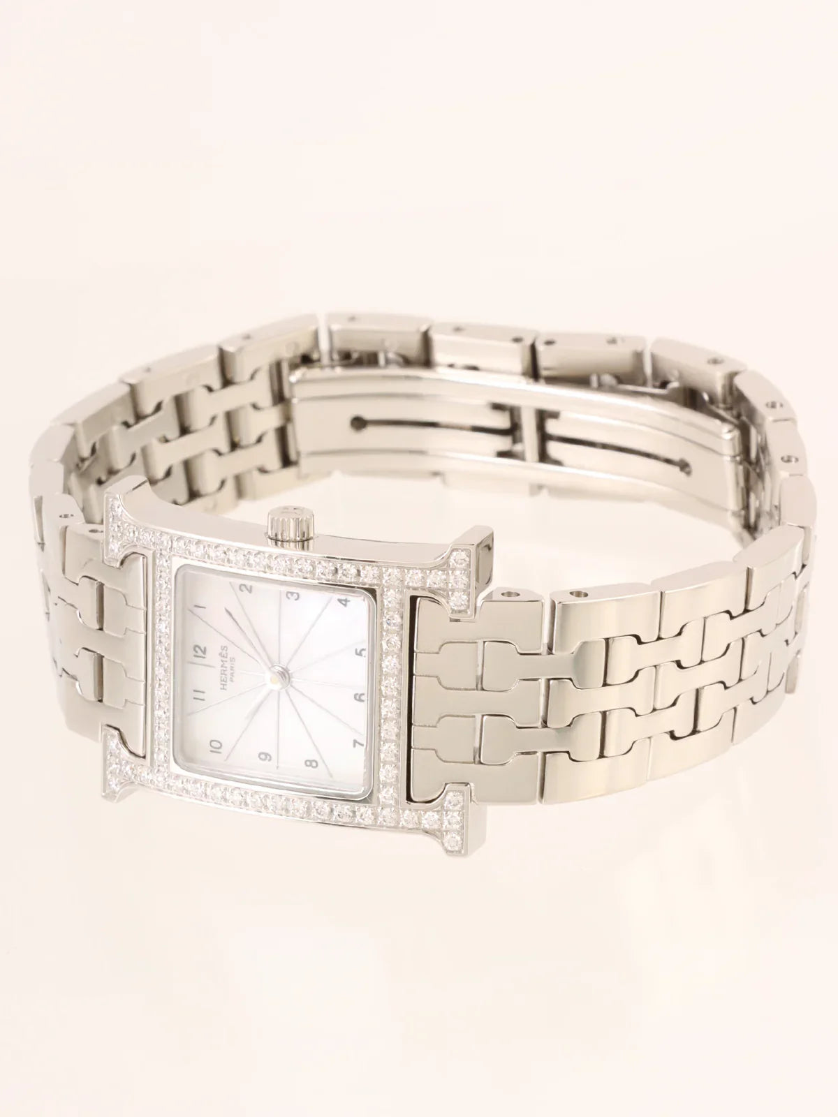HERMES Diamond H Watch Silver/Shell