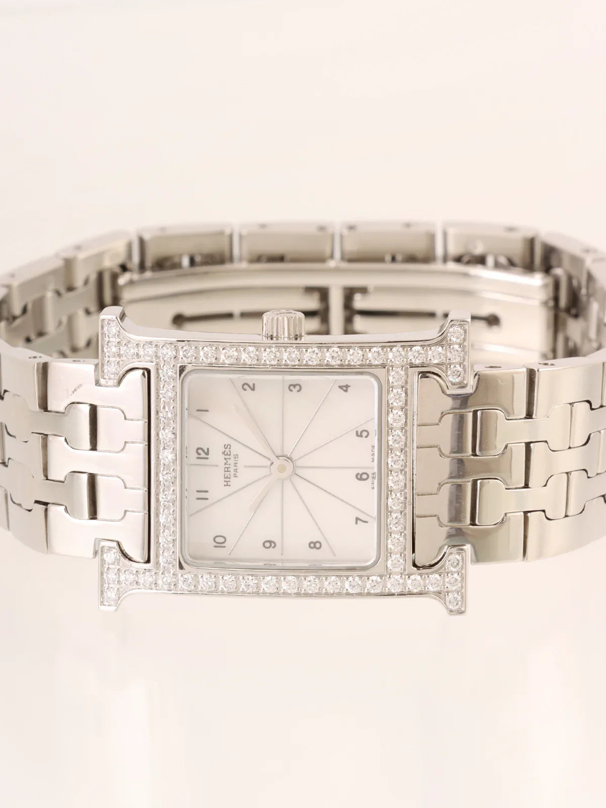 HERMES Diamond H Watch Silver/Shell