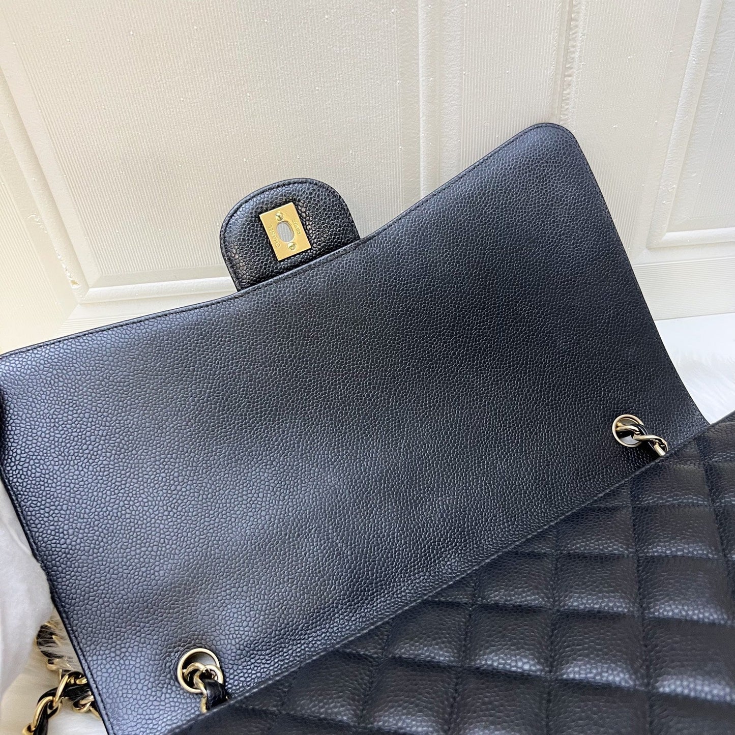 GLM-Maxi Classic Single Flap Bag in Black Caviar and GHW