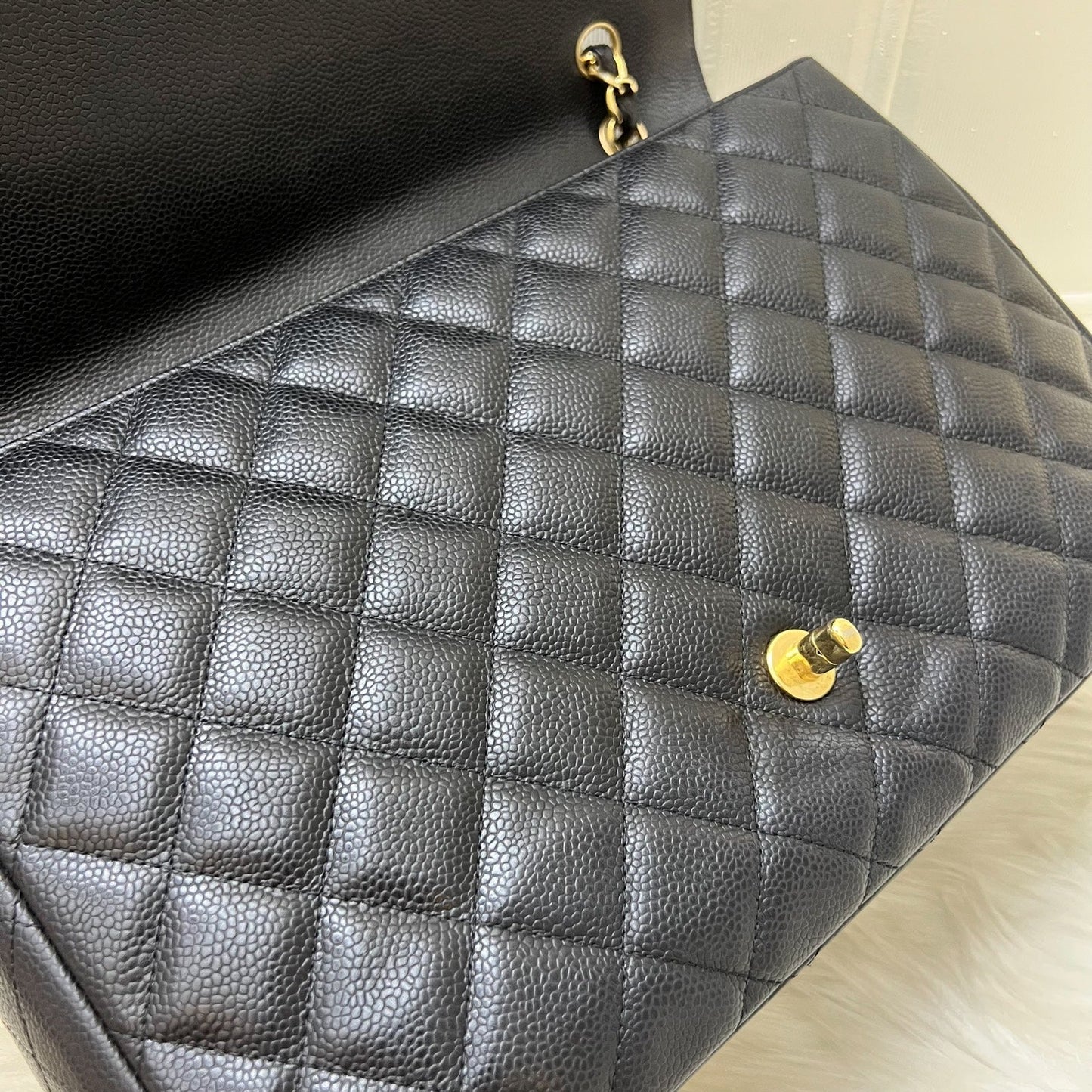 GLM-Maxi Classic Single Flap Bag in Black Caviar and GHW