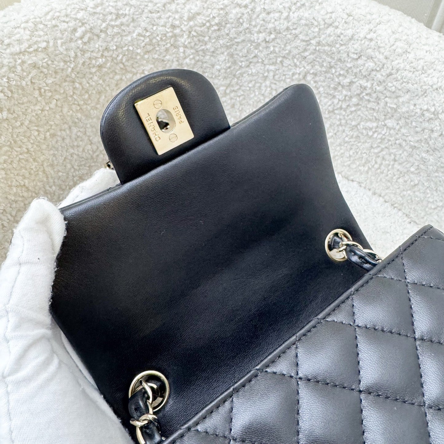 GLM-Classic Square Mini Flap in Black Lambskin and LGHW (Model: A35200)