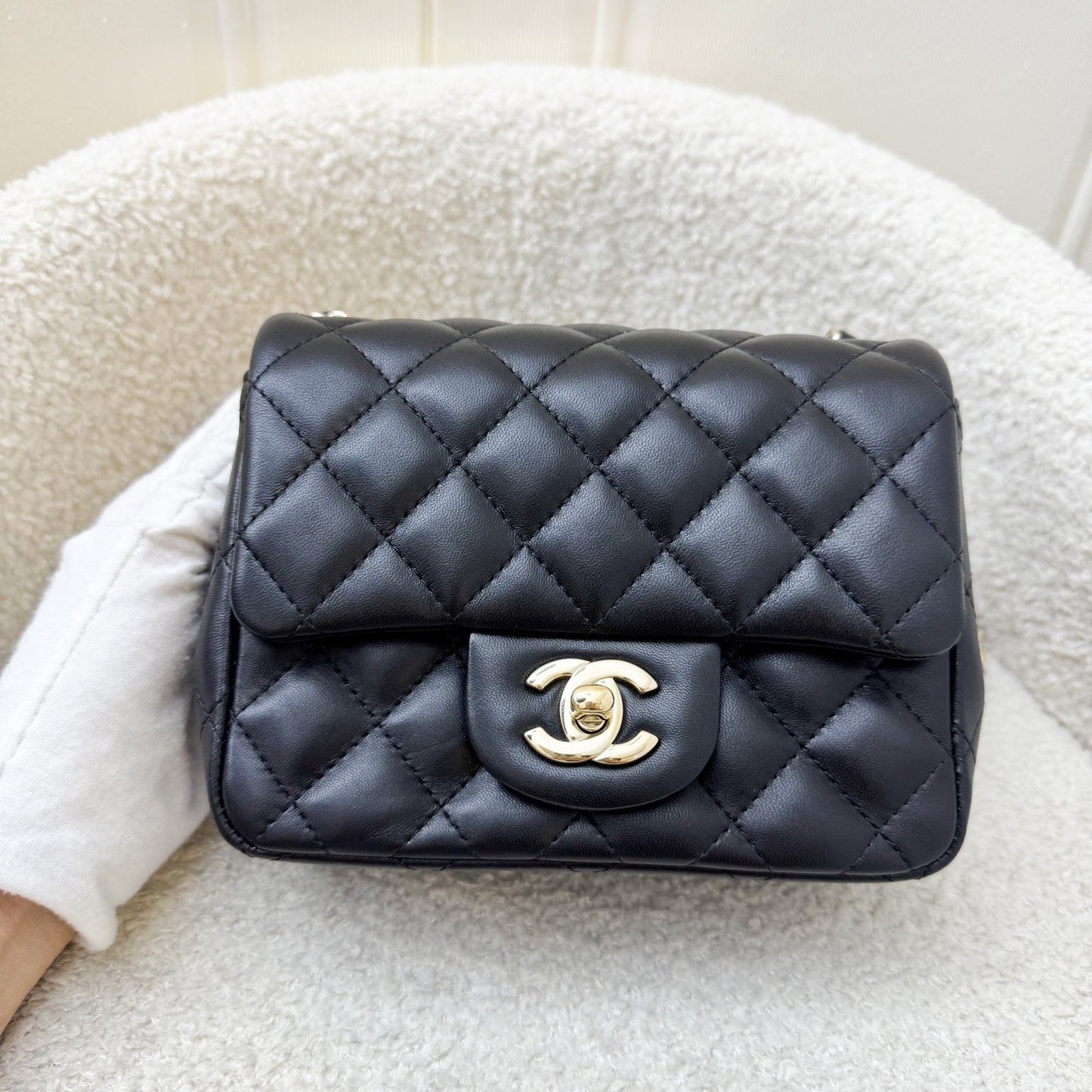 GLM-Classic Square Mini Flap in Black Lambskin and LGHW (Model: A35200)