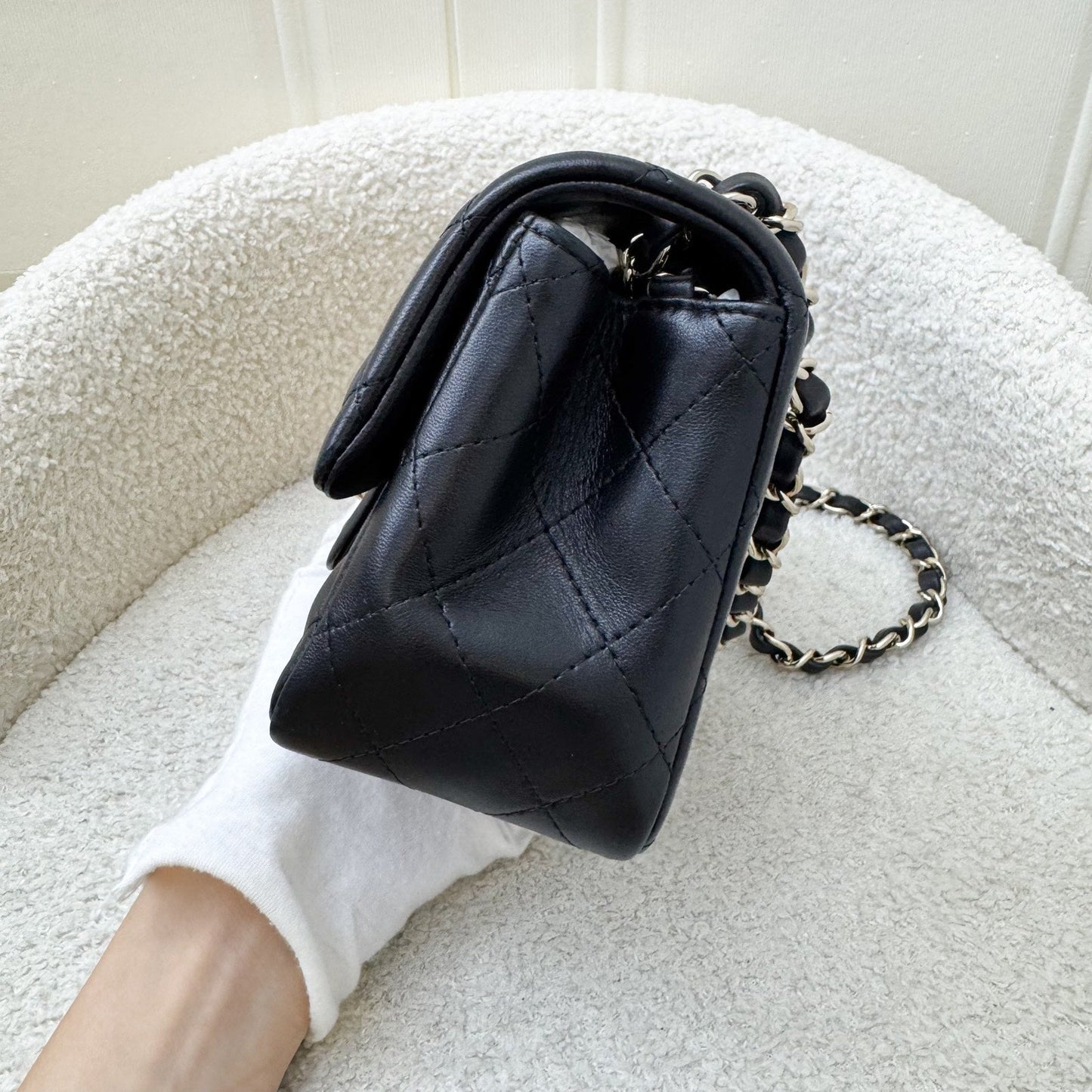 GLM-Classic Square Mini Flap in Black Lambskin and LGHW (Model: A35200)