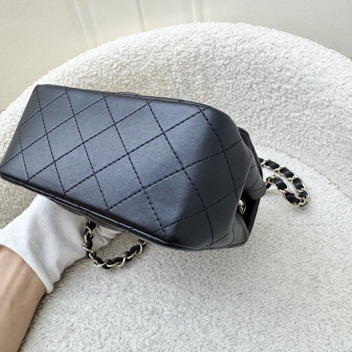 GLM-Classic Square Mini Flap in Black Lambskin and LGHW (Model: A35200)