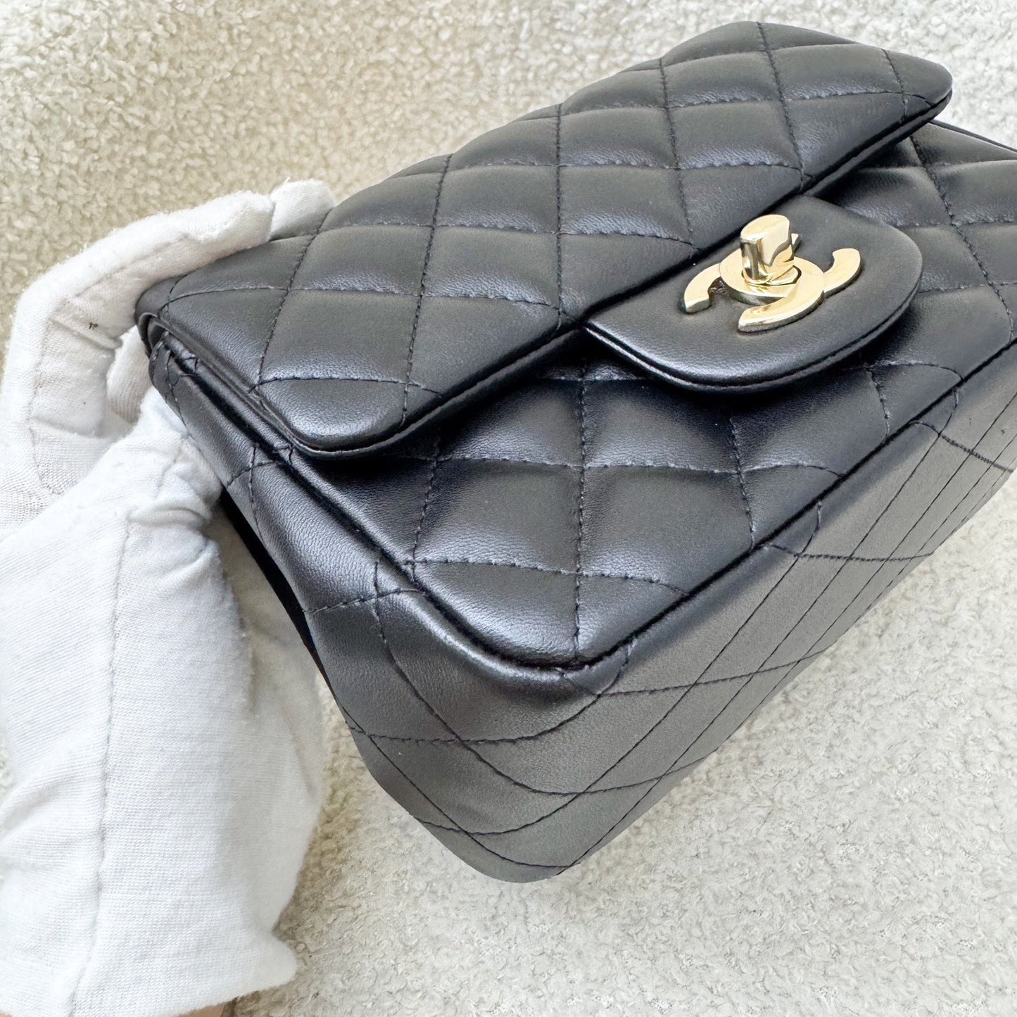 GLM-Classic Square Mini Flap in Black Lambskin and LGHW (Model: A35200)