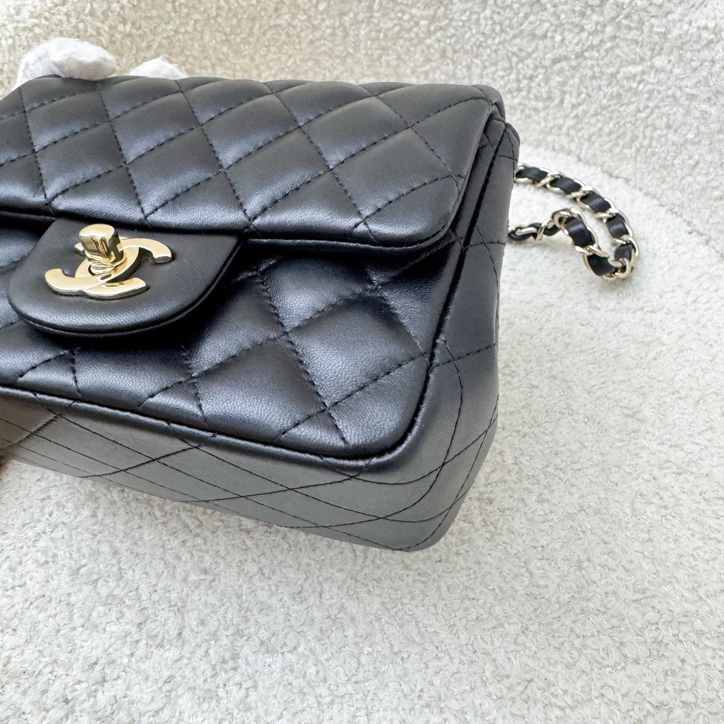 GLM-Classic Square Mini Flap in Black Lambskin and LGHW (Model: A35200)