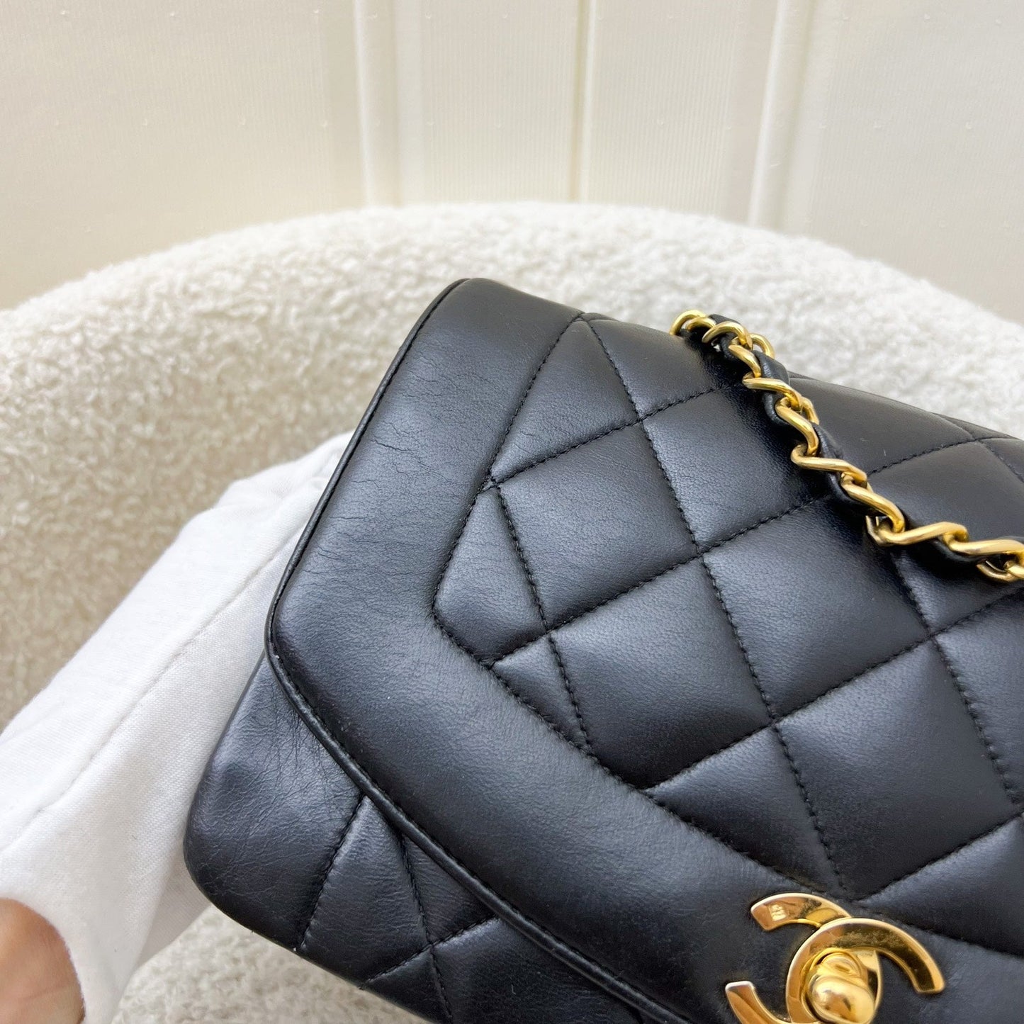 GLM- Small 22cm Diana Flap in Black Lambskin and 24K GHW