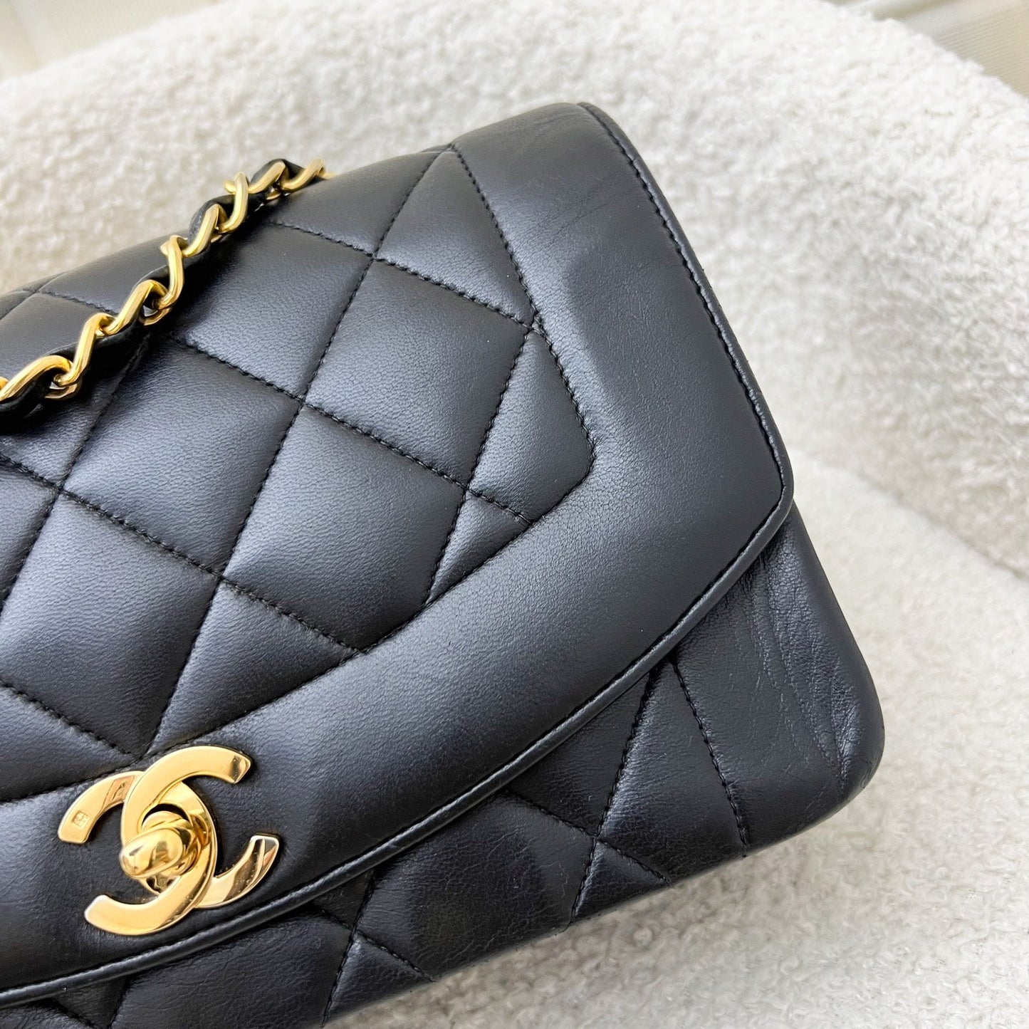 GLM- Small 22cm Diana Flap in Black Lambskin and 24K GHW