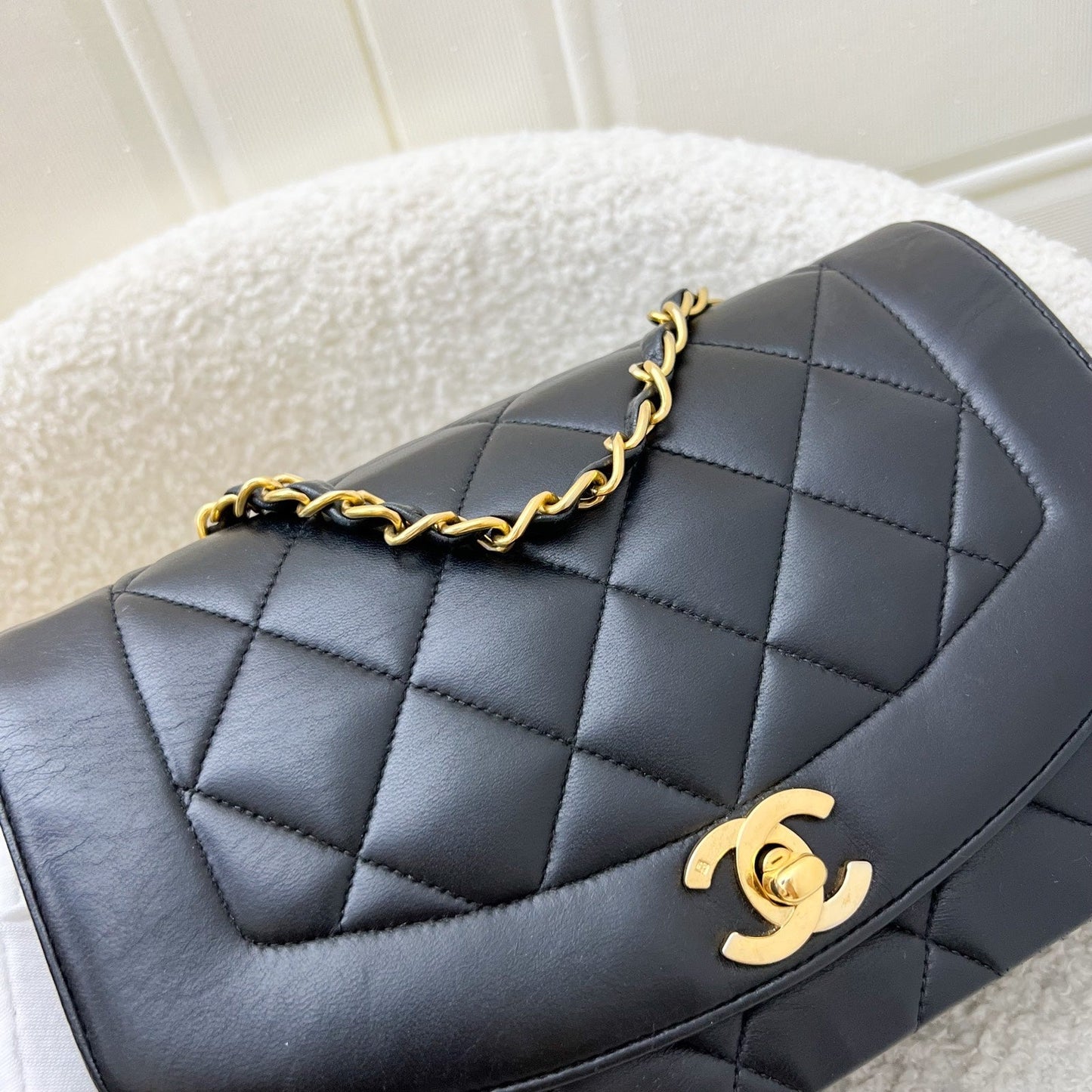 GLM- Small 22cm Diana Flap in Black Lambskin and 24K GHW