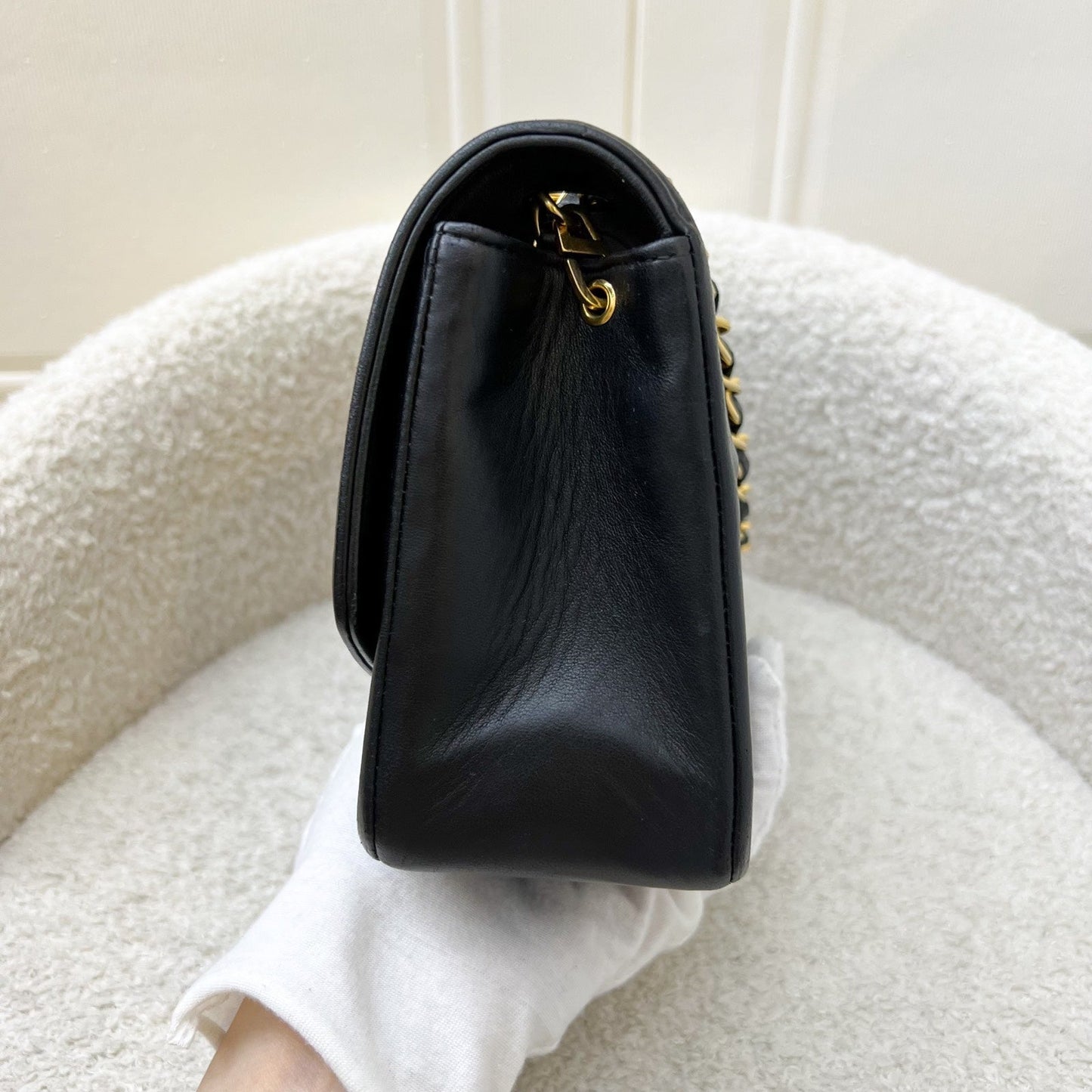 GLM- Small 22cm Diana Flap in Black Lambskin and 24K GHW