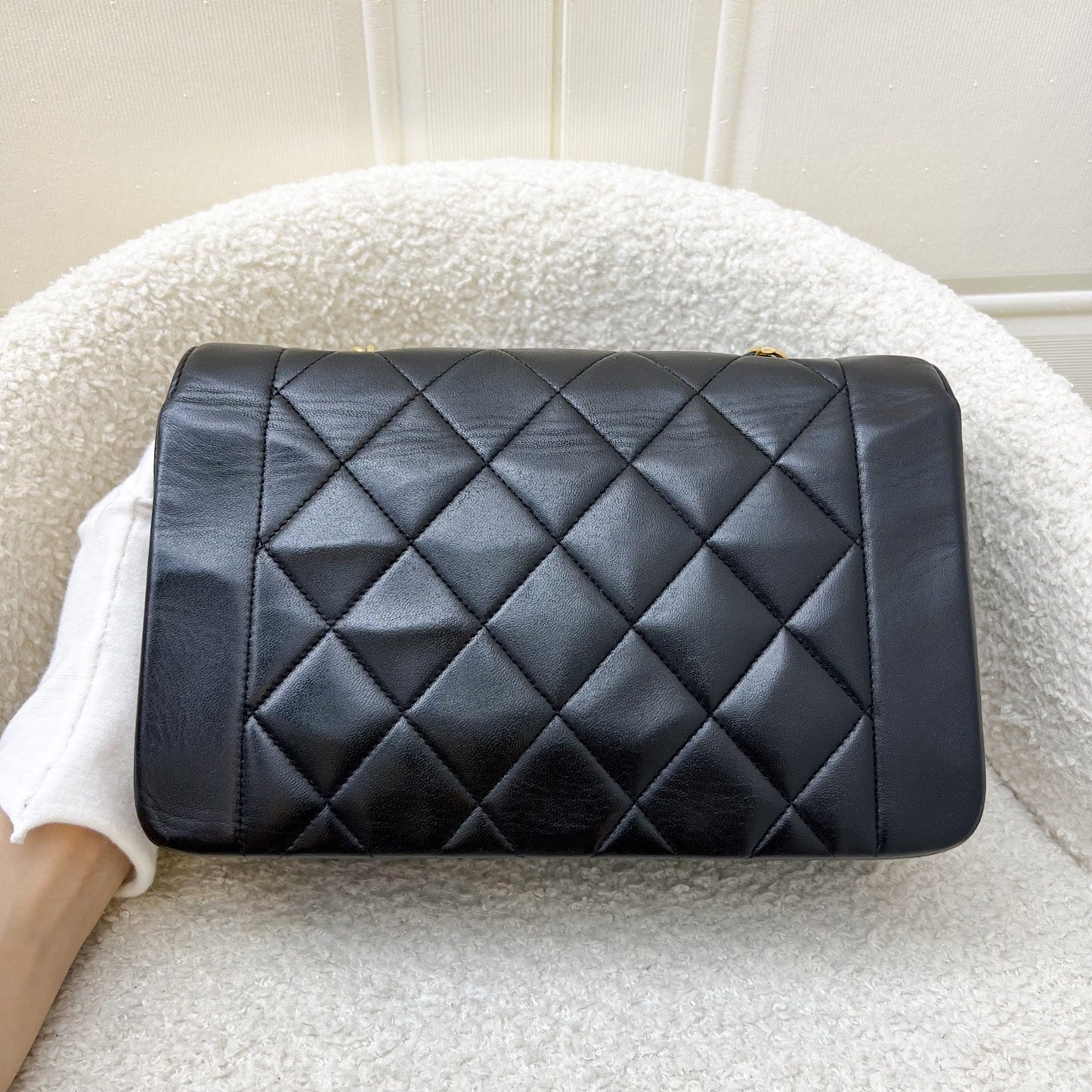 GLM- Small 22cm Diana Flap in Black Lambskin and 24K GHW