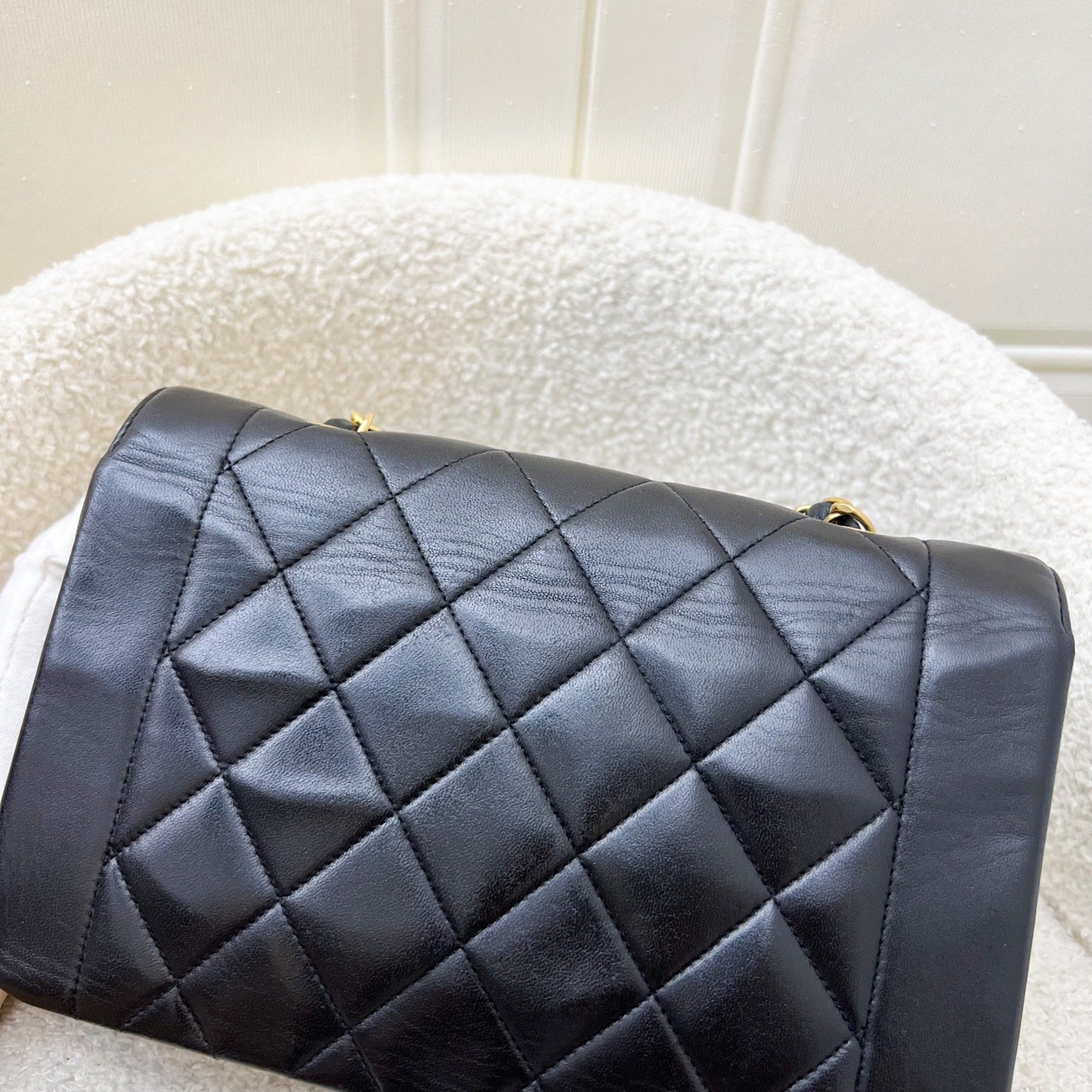 GLM- Small 22cm Diana Flap in Black Lambskin and 24K GHW