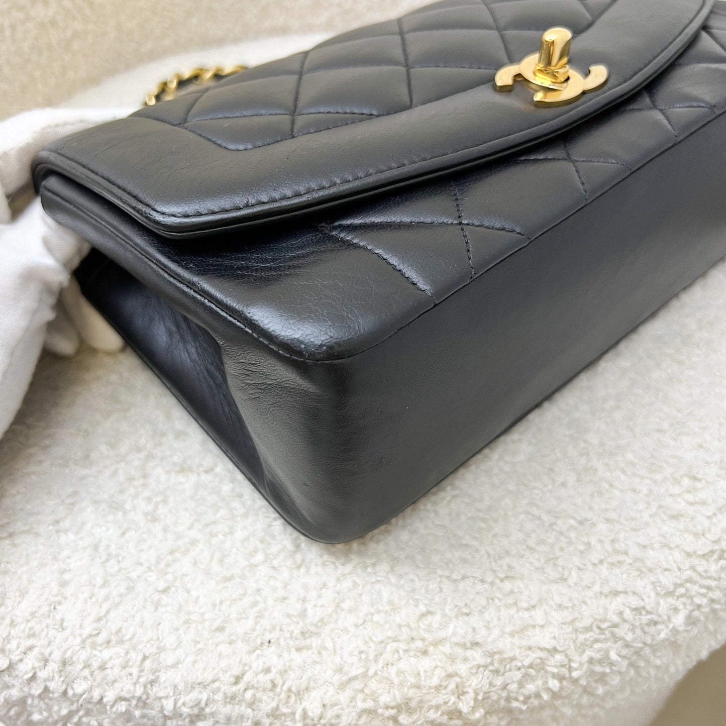 GLM- Small 22cm Diana Flap in Black Lambskin and 24K GHW