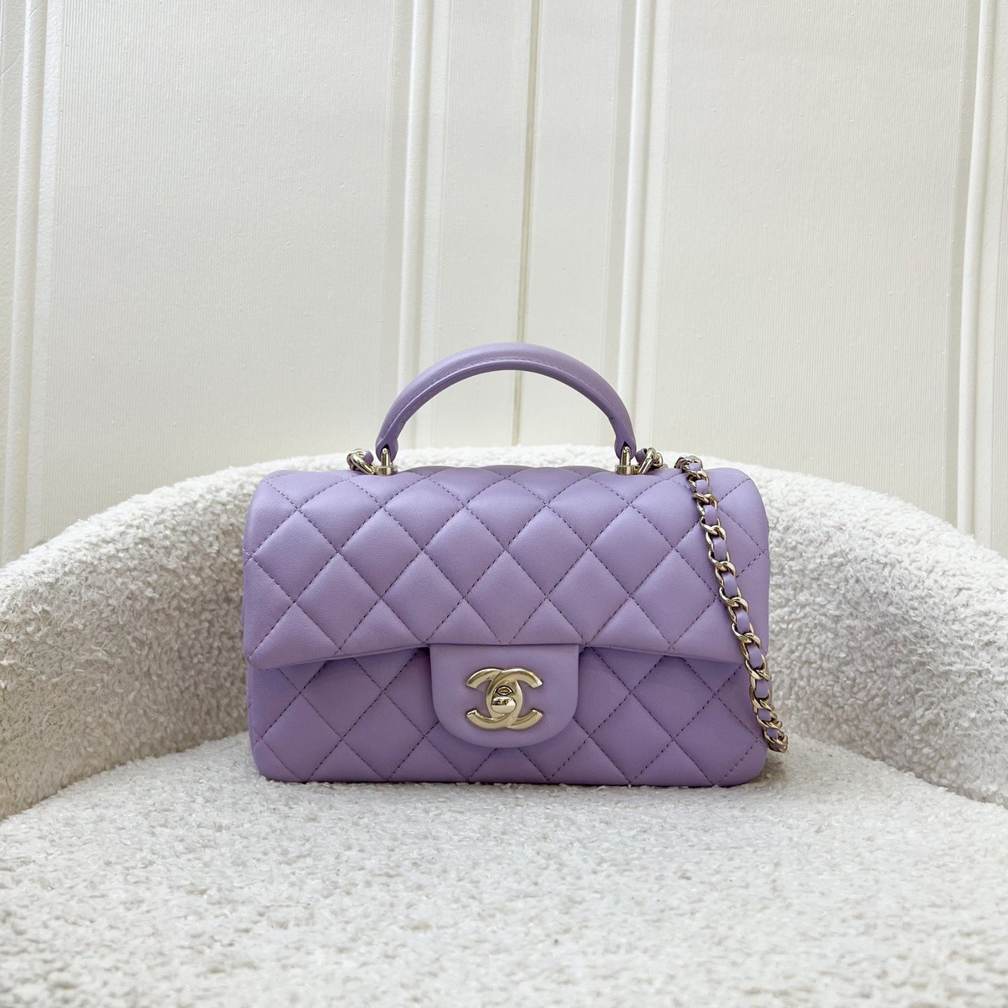 GLM-Top Handle Mini Rectangle Flap in 24P Lilac Lambskin LGHW (Model: AS2431)