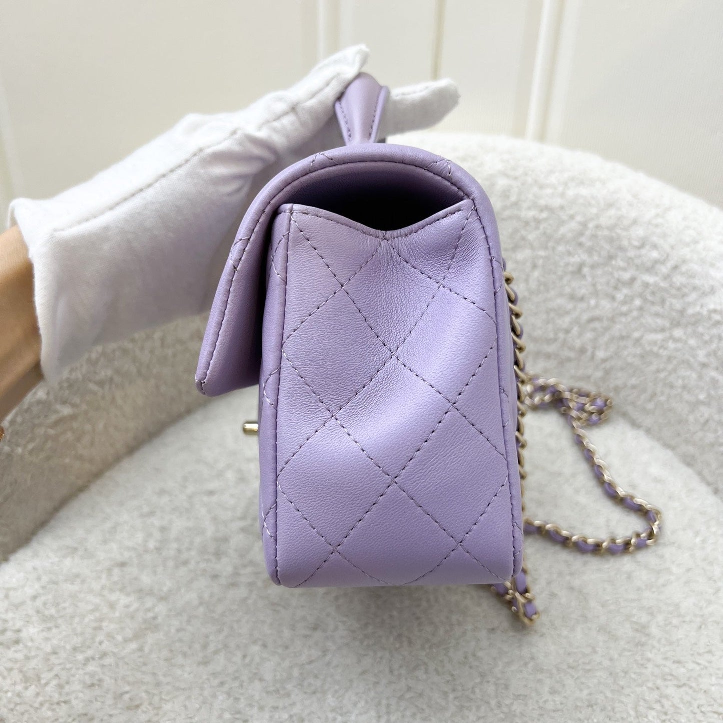 GLM-Top Handle Mini Rectangle Flap in 24P Lilac Lambskin LGHW (Model: AS2431)