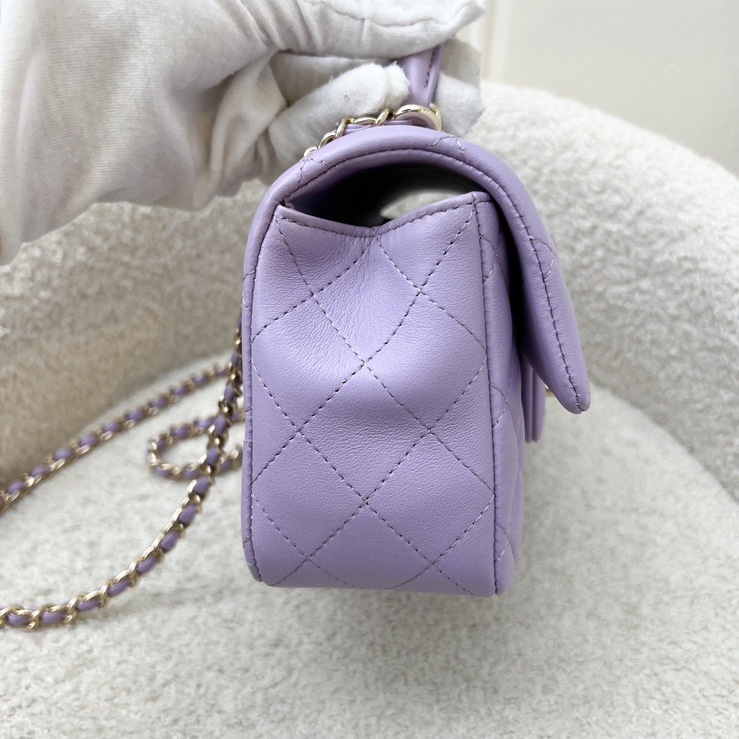 GLM-Top Handle Mini Rectangle Flap in 24P Lilac Lambskin LGHW (Model: AS2431)