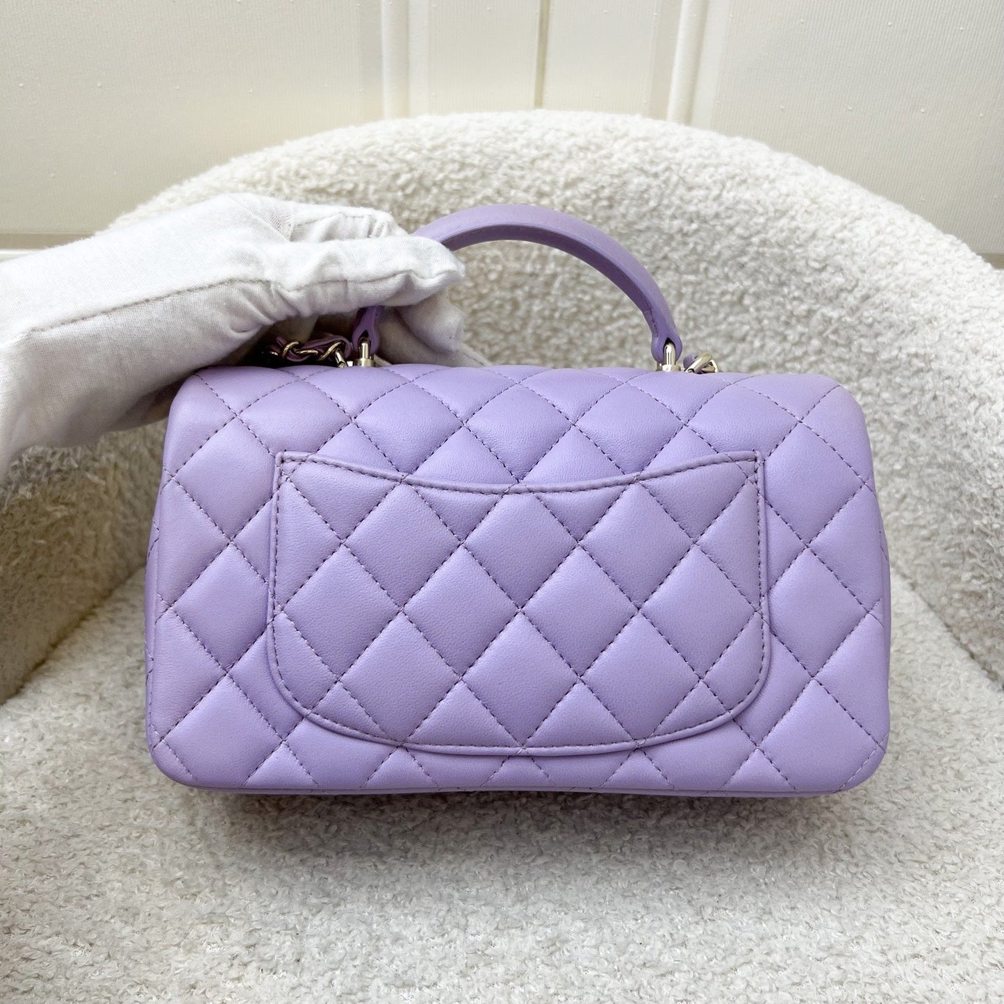 GLM-Top Handle Mini Rectangle Flap in 24P Lilac Lambskin LGHW (Model: AS2431)
