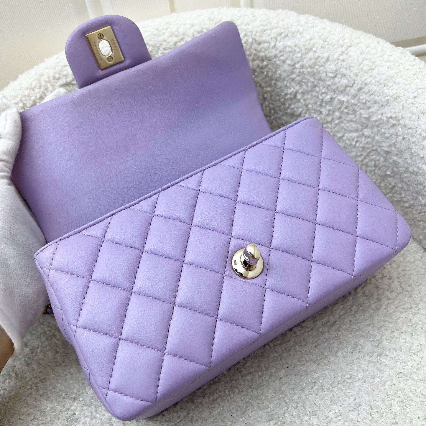 GLM-Top Handle Mini Rectangle Flap in 24P Lilac Lambskin LGHW (Model: AS2431)