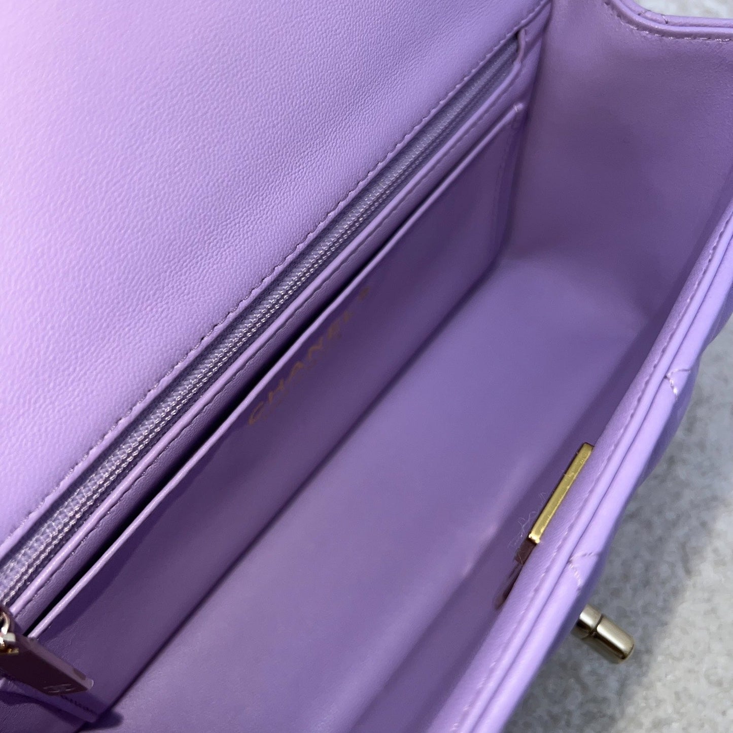 GLM-Top Handle Mini Rectangle Flap in 24P Lilac Lambskin LGHW (Model: AS2431)