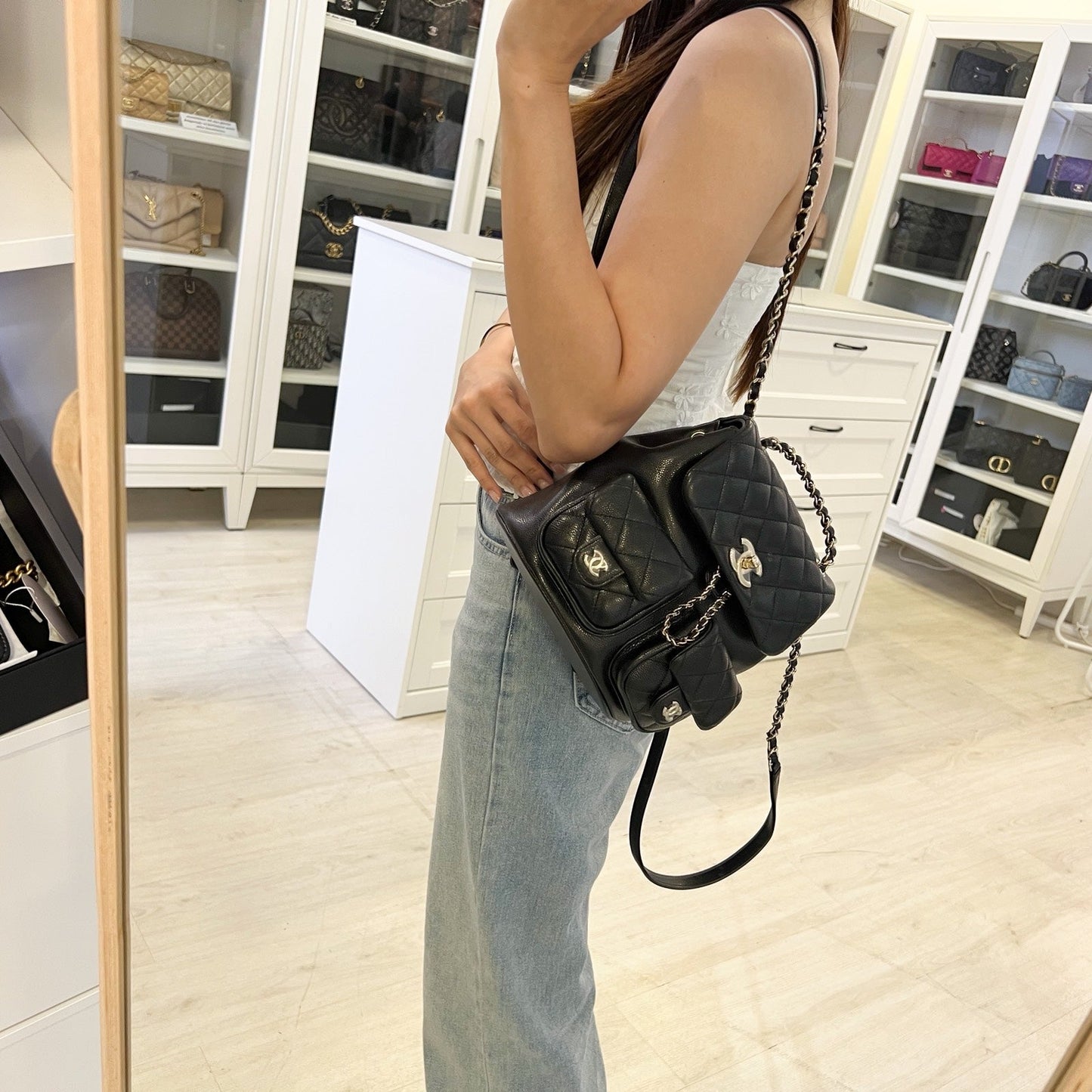 GLM-Medium Triple Backpack in 25P Black Caviar and LGHW (Model: AS3860)