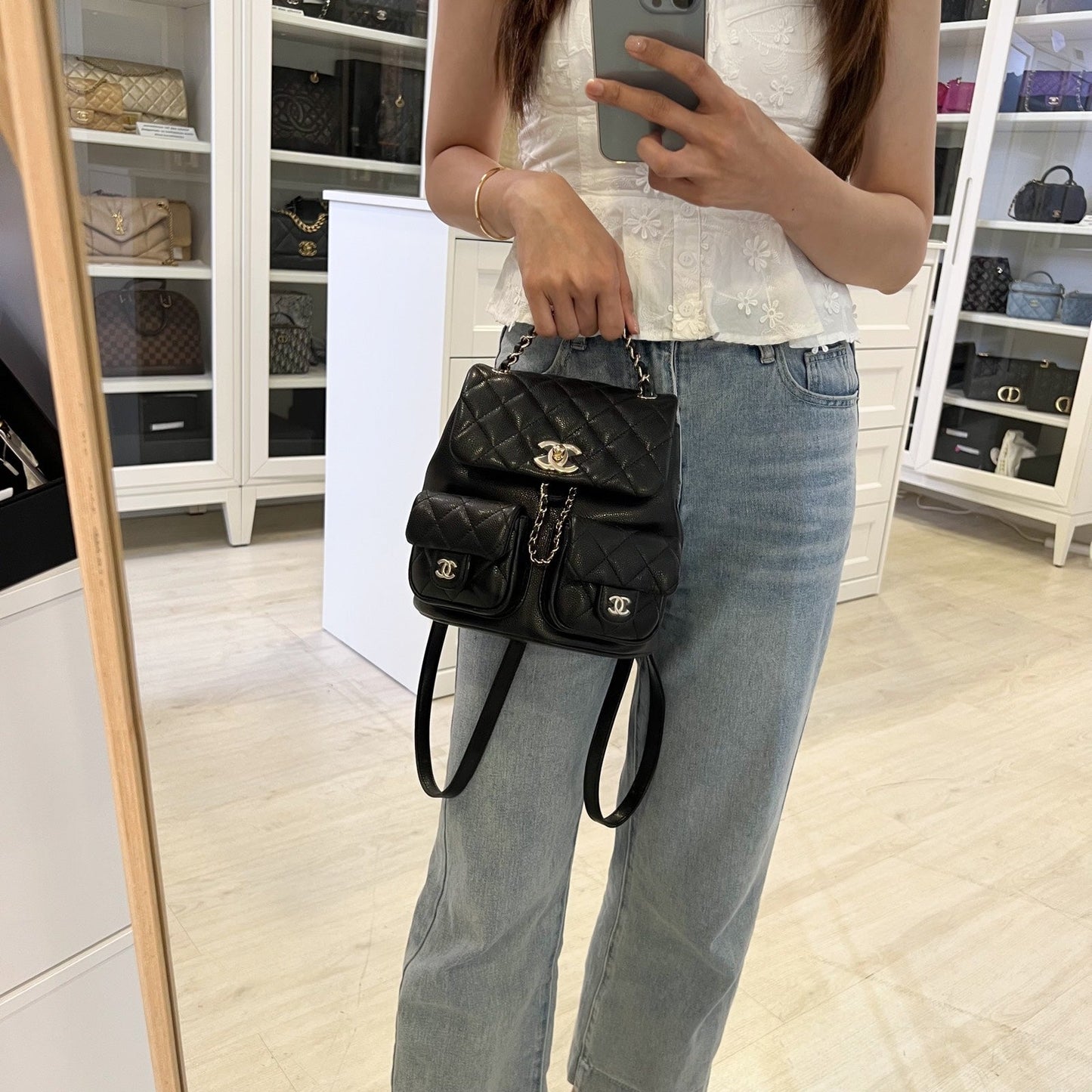 GLM-Medium Triple Backpack in 25P Black Caviar and LGHW (Model: AS3860)
