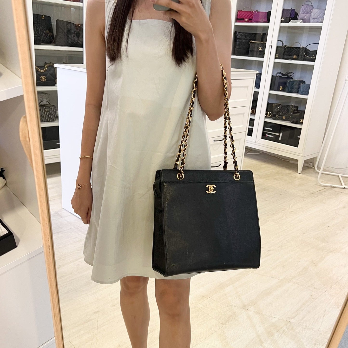 GLM- Tote Bag with GLM- Turnlock in Black Caviar and 24K Gold Plated HW