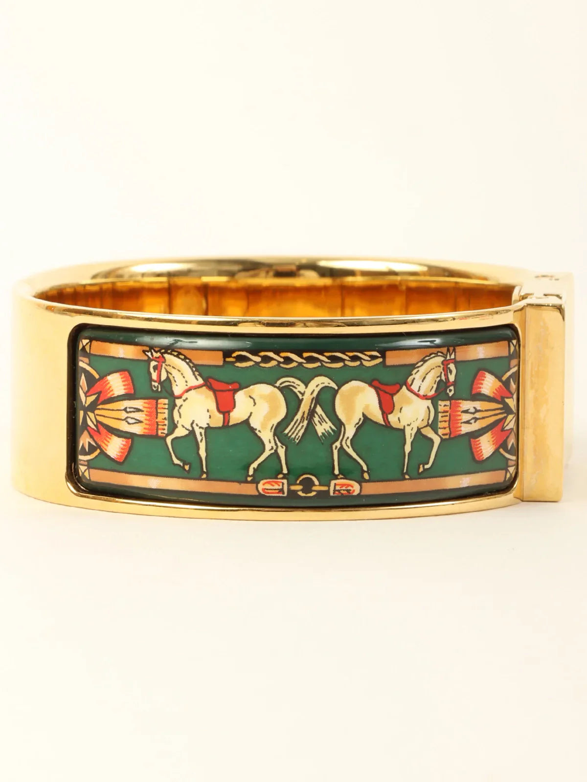HERMES Loquet Enamel Bangle Watch Gold/Green