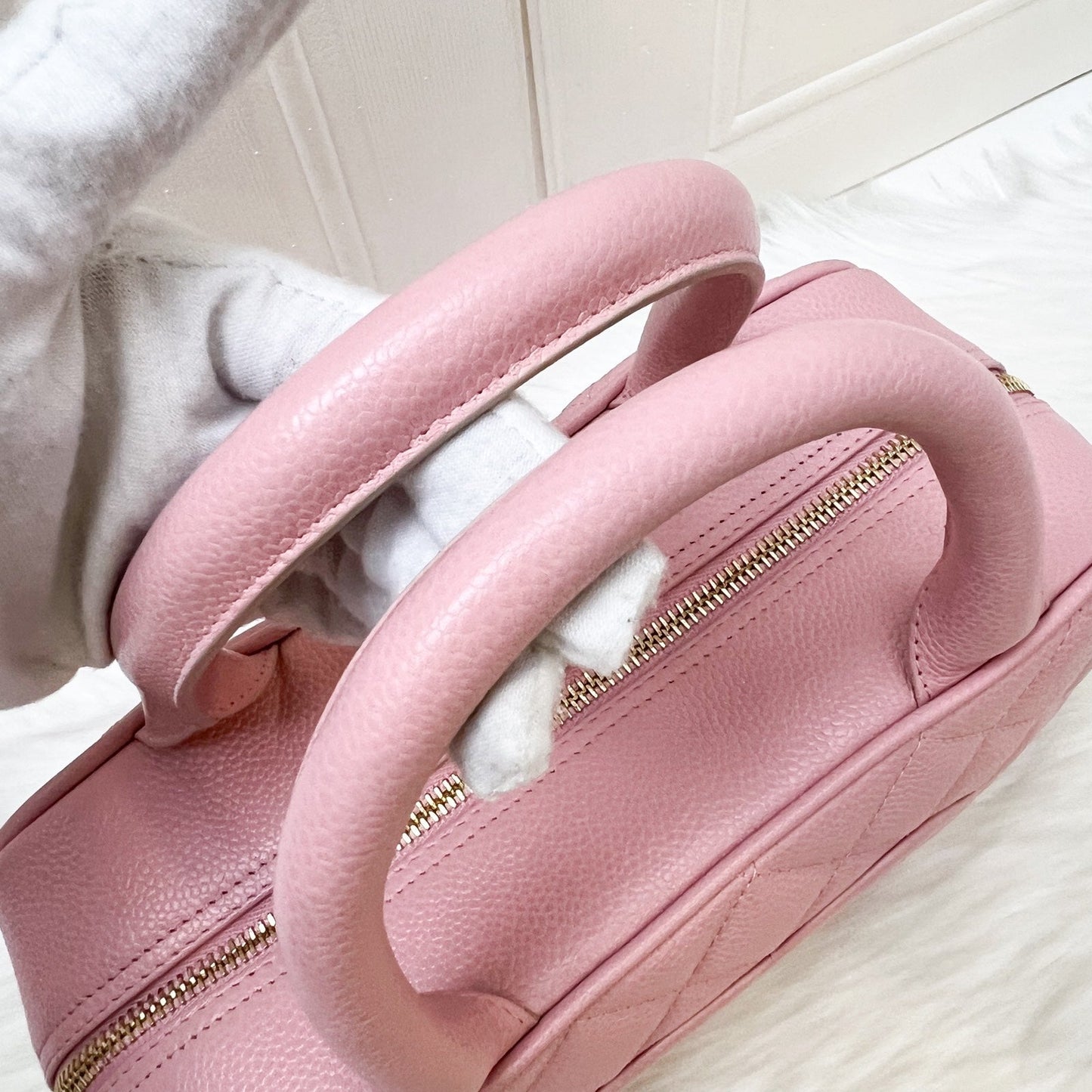 GLM- Mini Boston Bowling Bag in Pink Caviar and Gold HW
