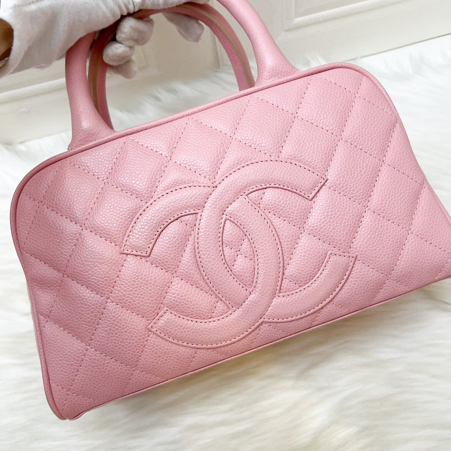 GLM- Mini Boston Bowling Bag in Pink Caviar and Gold HW