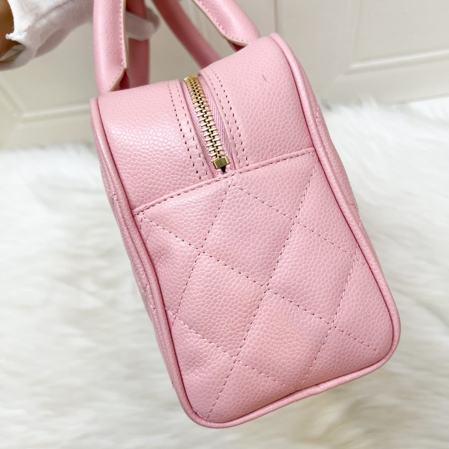 GLM- Mini Boston Bowling Bag in Pink Caviar and Gold HW
