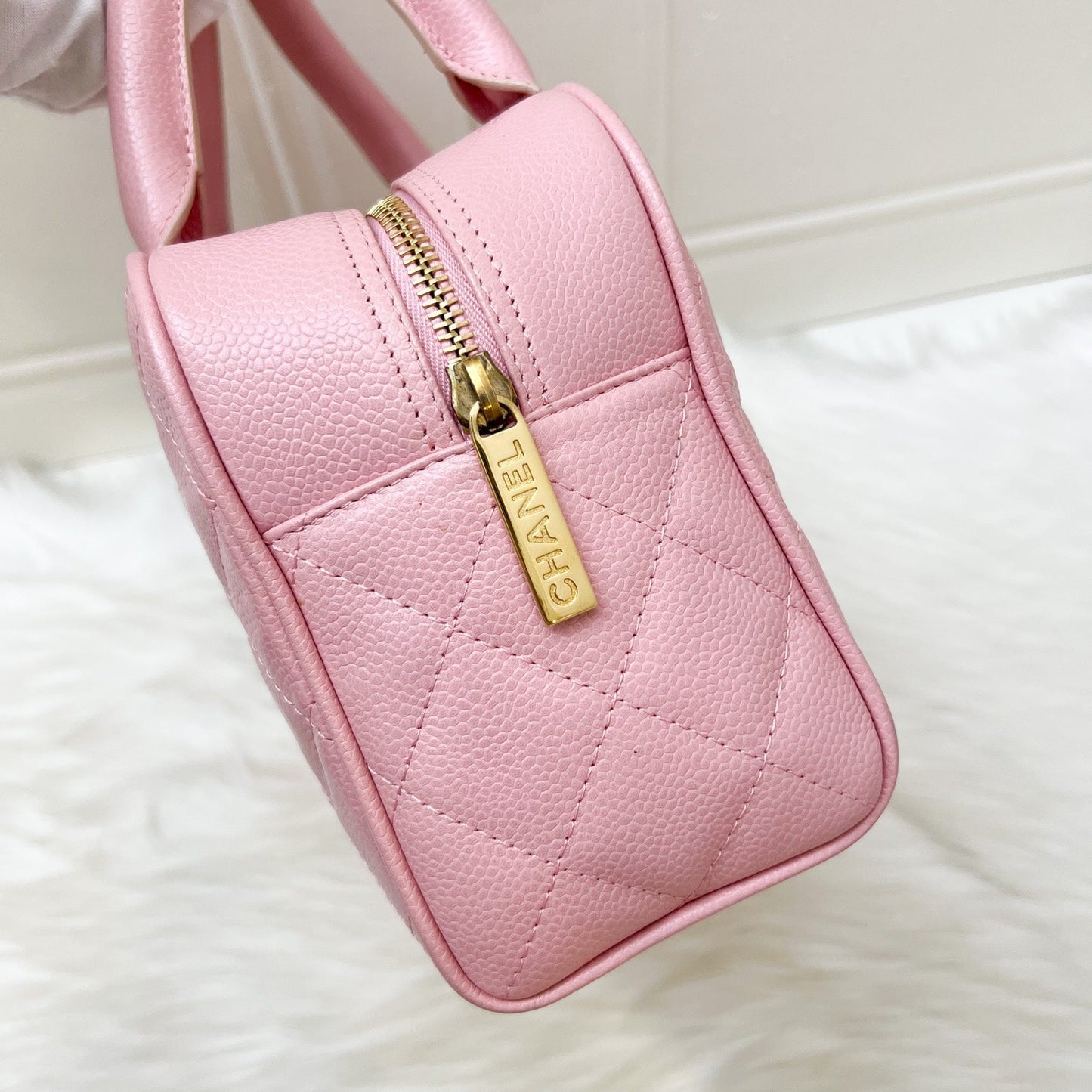 GLM- Mini Boston Bowling Bag in Pink Caviar and Gold HW