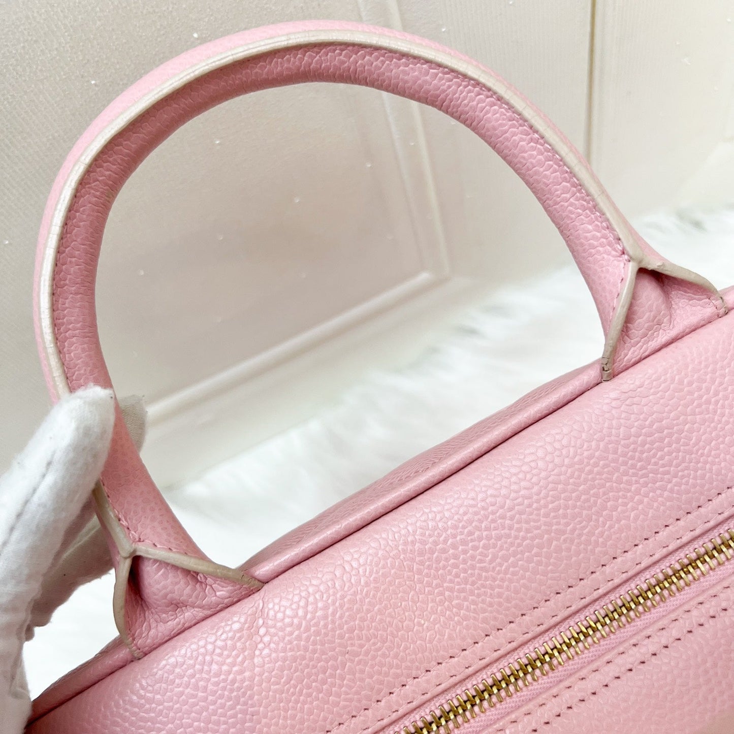 GLM- Mini Boston Bowling Bag in Pink Caviar and Gold HW