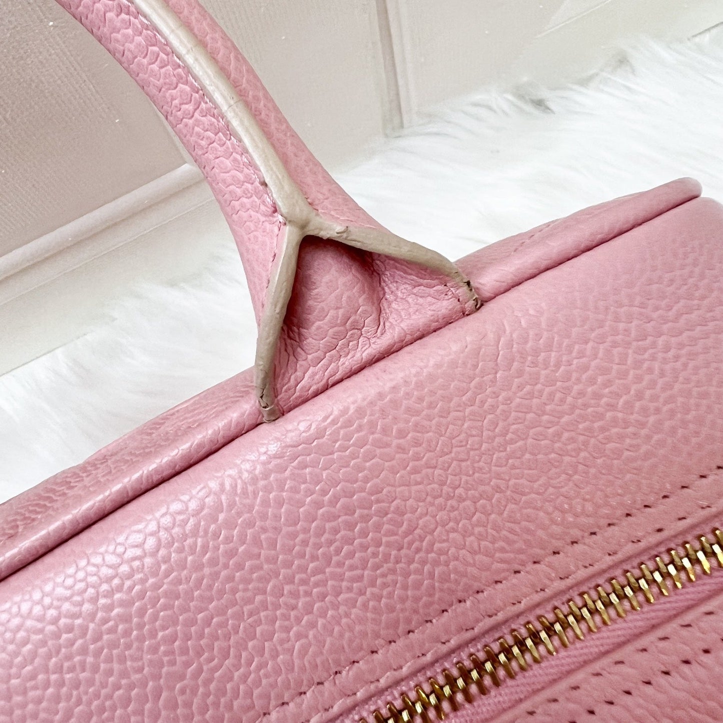 GLM- Mini Boston Bowling Bag in Pink Caviar and Gold HW