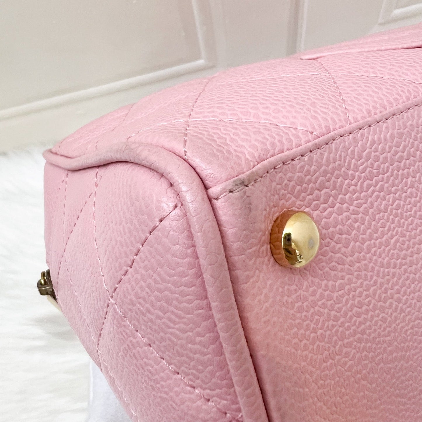GLM- Mini Boston Bowling Bag in Pink Caviar and Gold HW