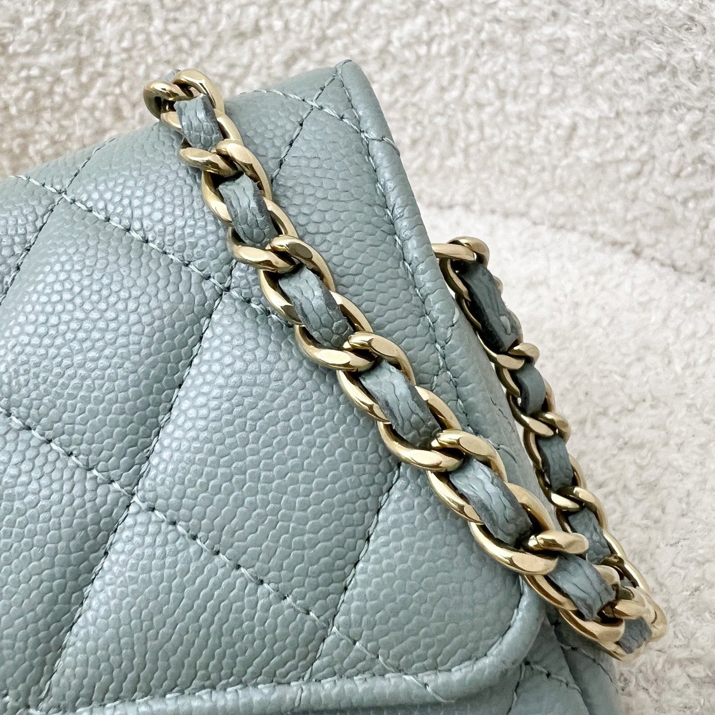GLM-Phone Holder / Wallet On Chain in Seafoam Green Caviar and LGHW (Model: AP2096)