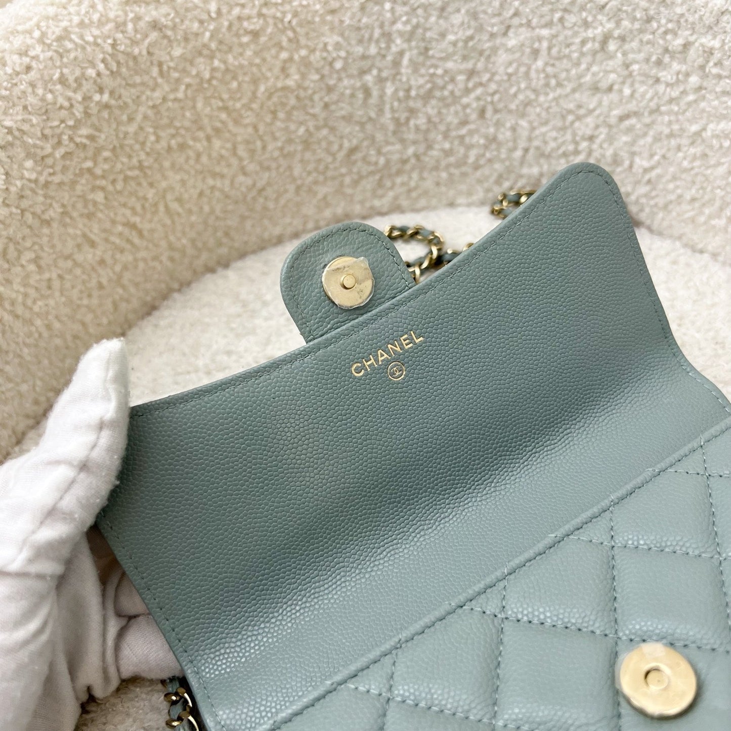 GLM-Phone Holder / Wallet On Chain in Seafoam Green Caviar and LGHW (Model: AP2096)
