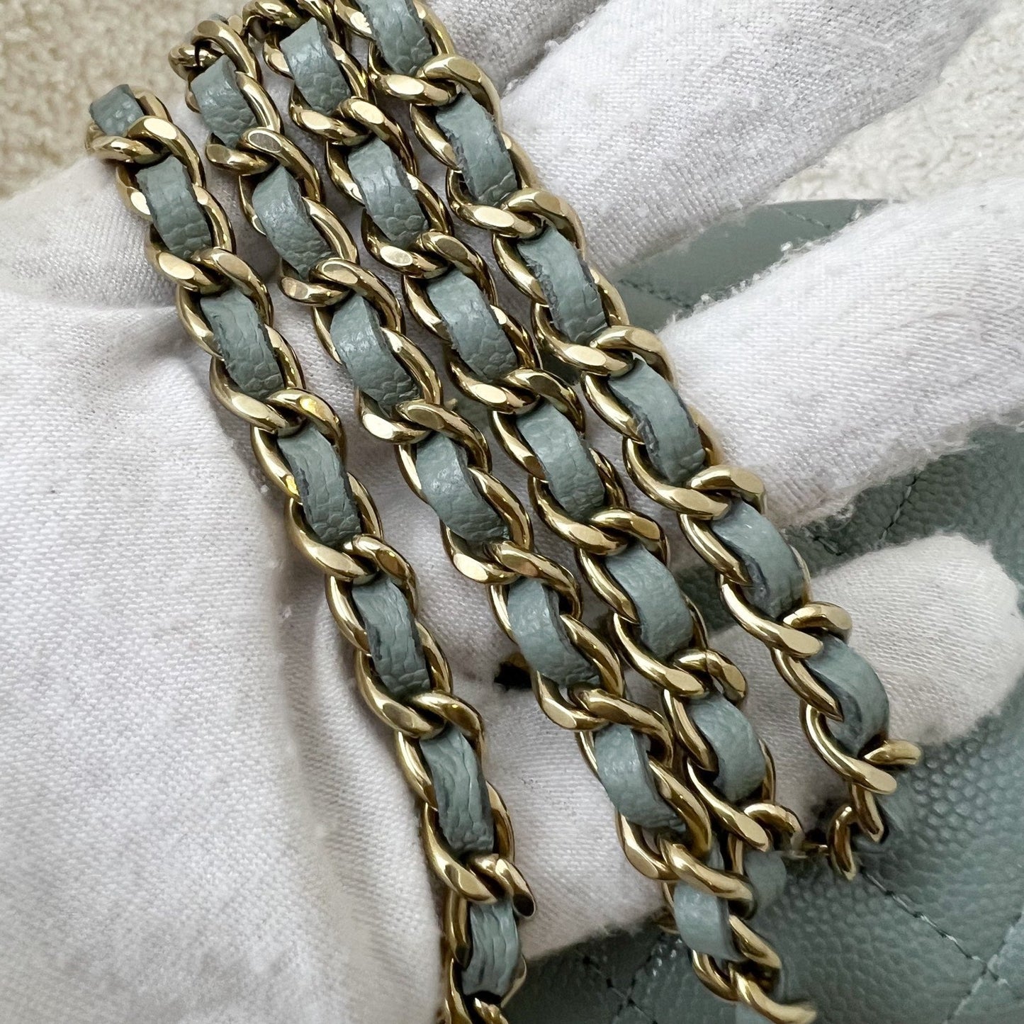 GLM-Phone Holder / Wallet On Chain in Seafoam Green Caviar and LGHW (Model: AP2096)