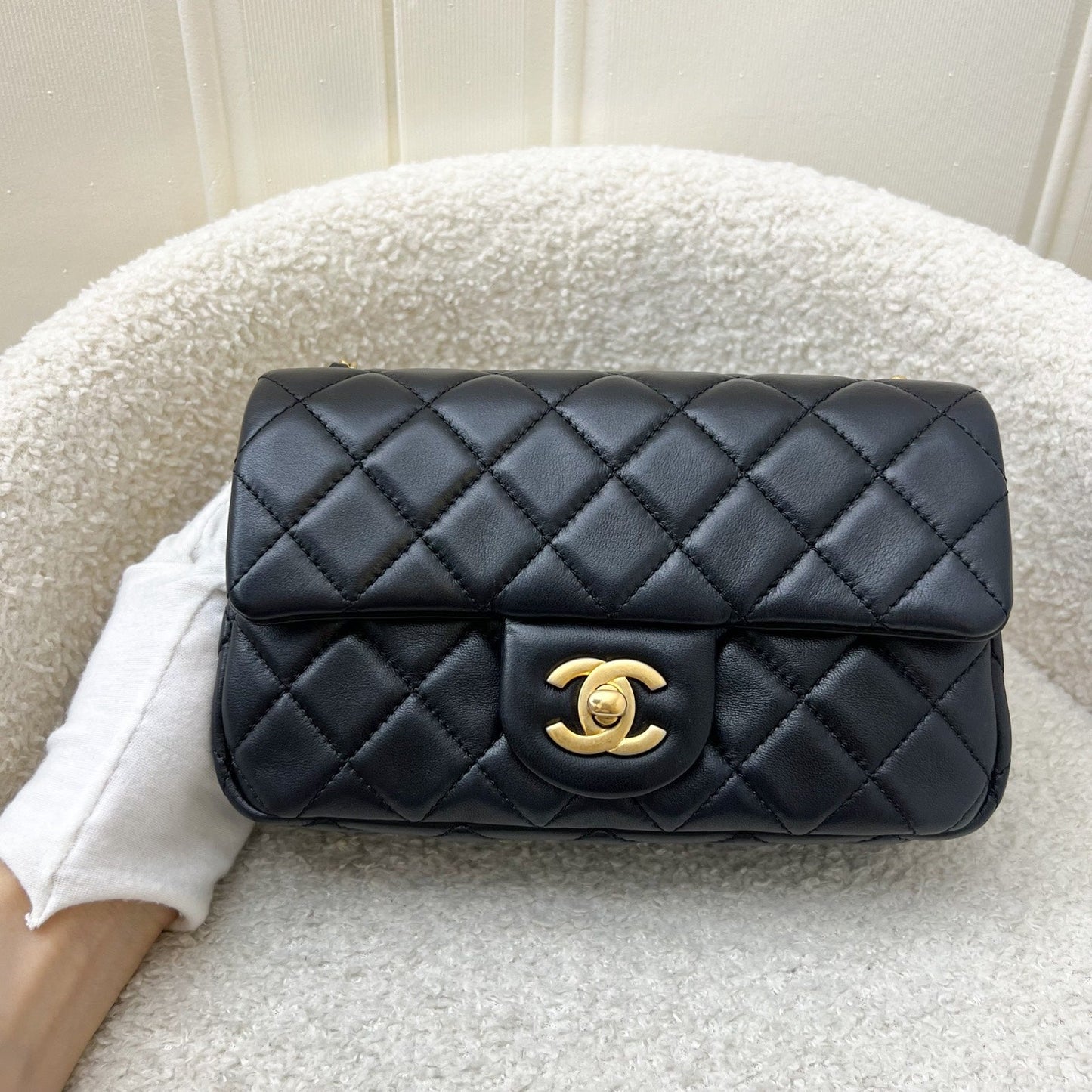 GLM-Pearl Crush Mini Rectangular Flap in Black Lambskin and AGHW
